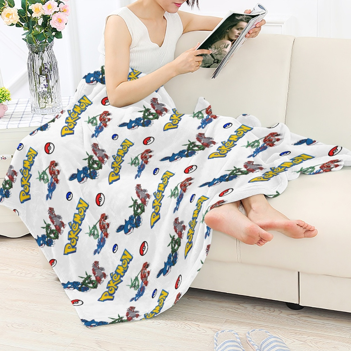 Pokemon Blanket Throw - Kyogre Groudon Rayquaza Super Ancient Pokemon Cartoon Art Series