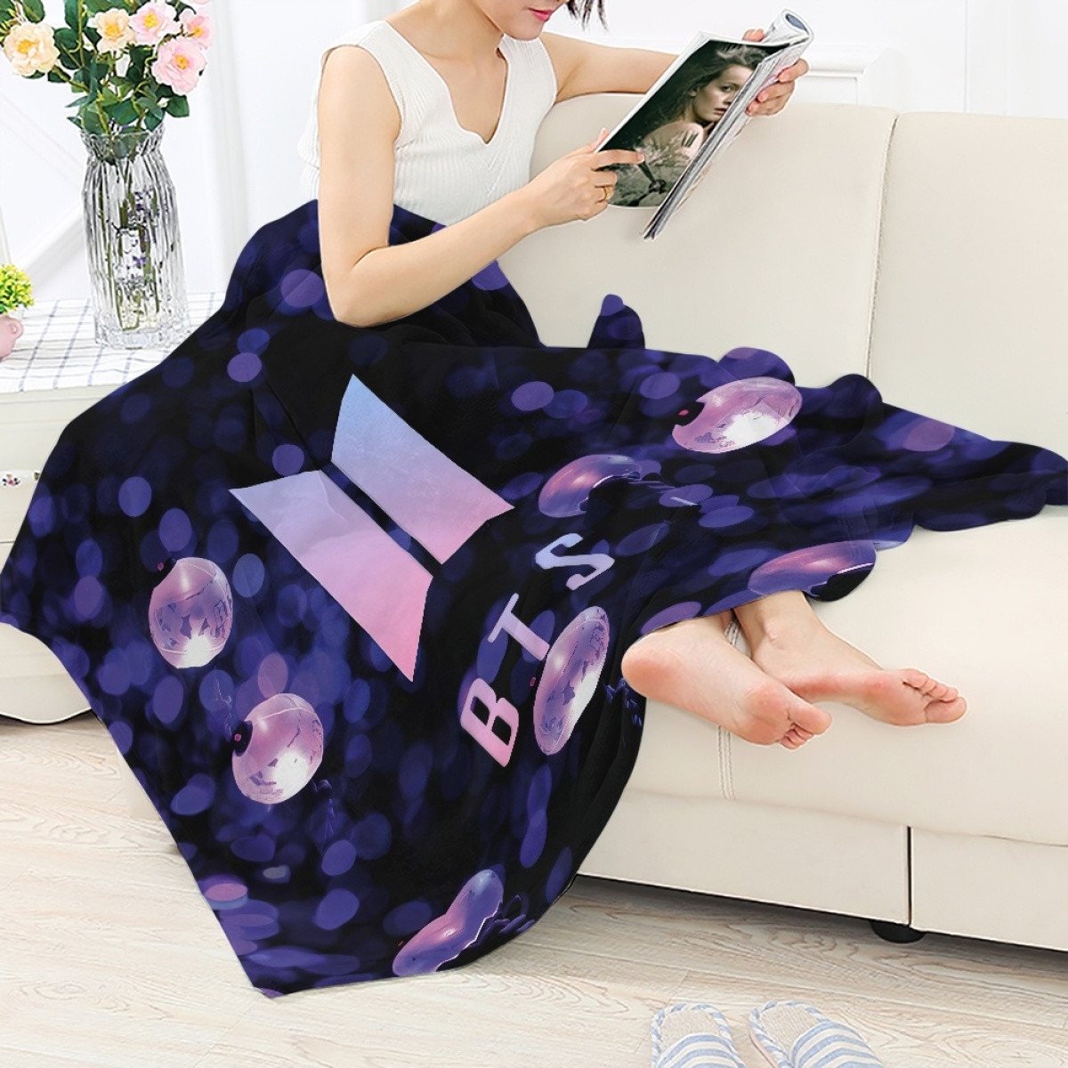 BTS Blanket Throw - BTS Logo Pink Light