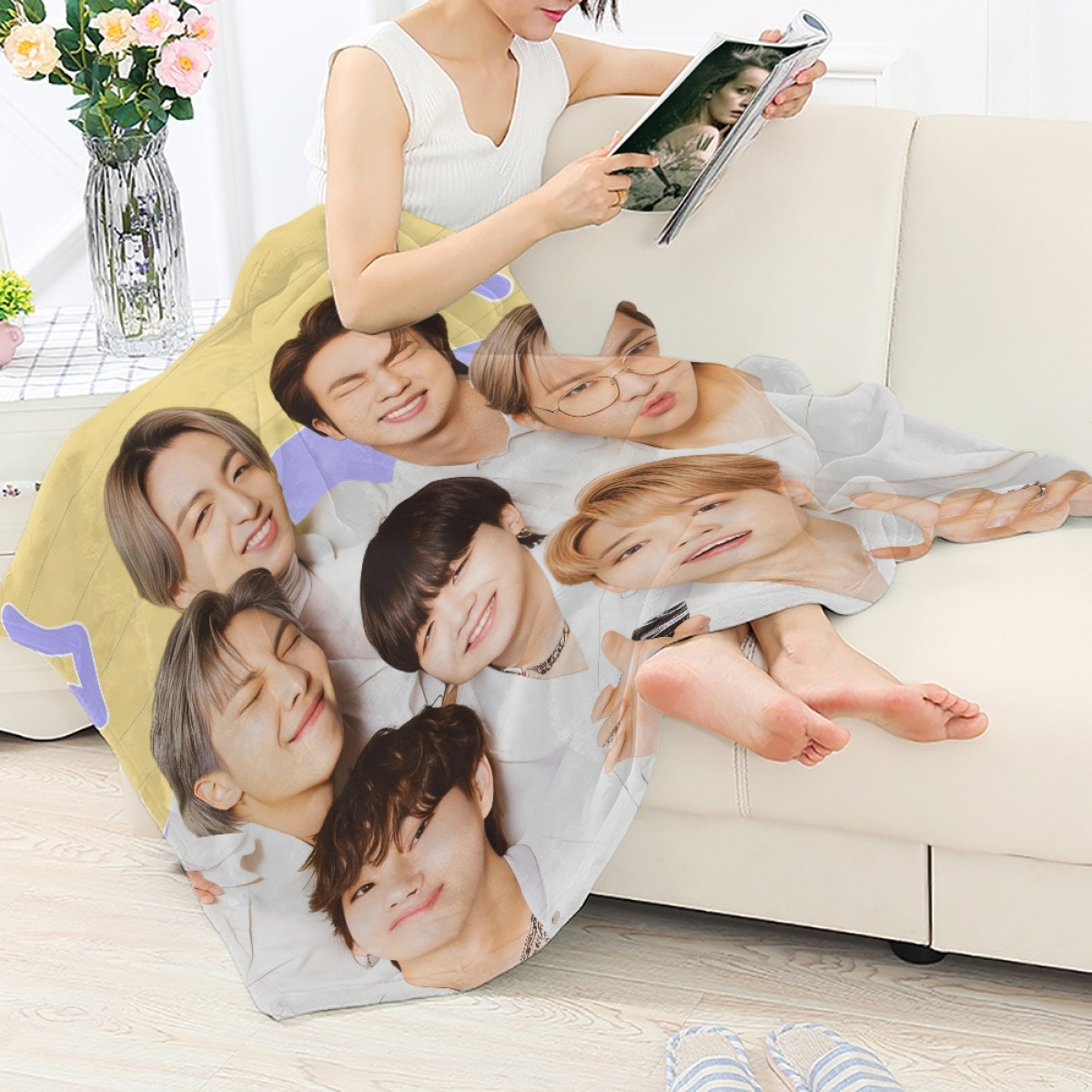 BTS Blanket Throw - BTS Members On Yellow Background