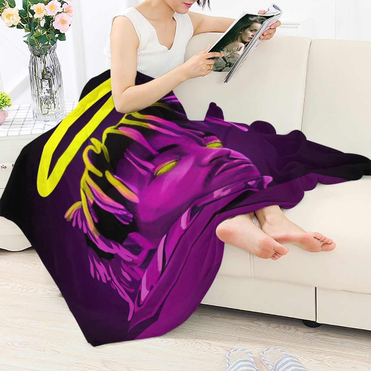 Juice WRLD Blanket Throw - Juice WRLD Side Portrait Purple Illustration