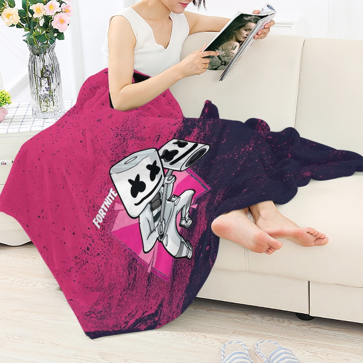 Marshmello Blanket Throw - Marshmello Fortnite Character On Pink Background