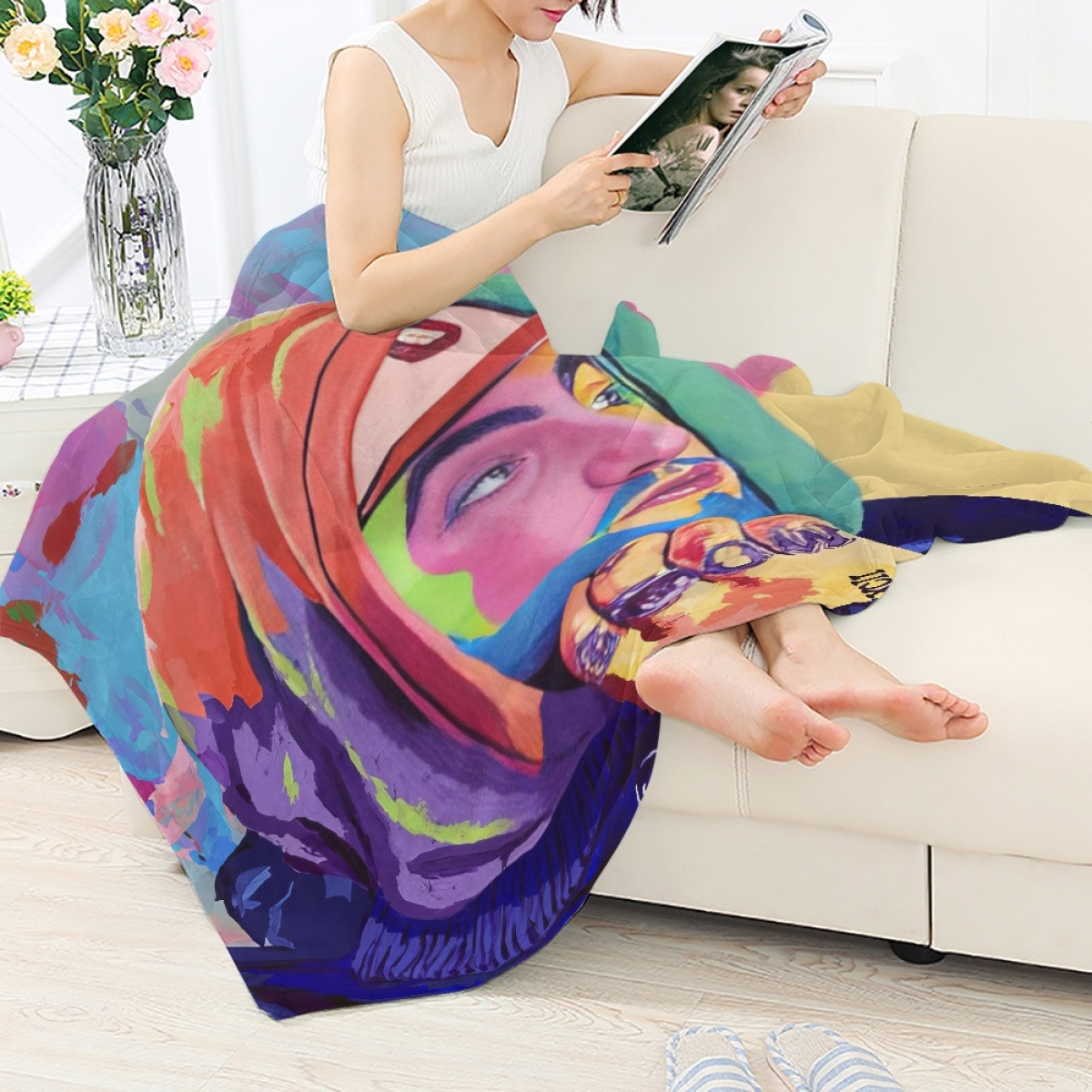 Mac Miller Blanket Throw - Mac Miller Side Portrait WaterColor Paint