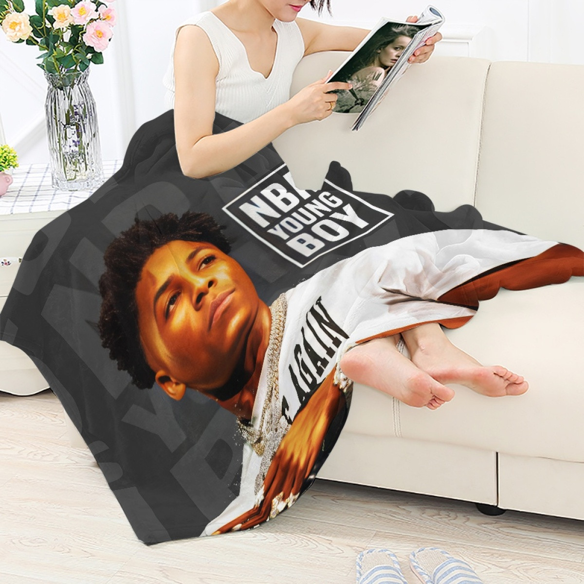 NBA Youngboy Blanket Throw - NBA Youngboy Side Portrait Poster