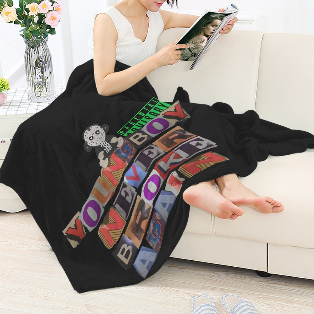 NBA Youngboy Blanket Throw - NBA Youngboy Never Broke Again Word Art On Black Background