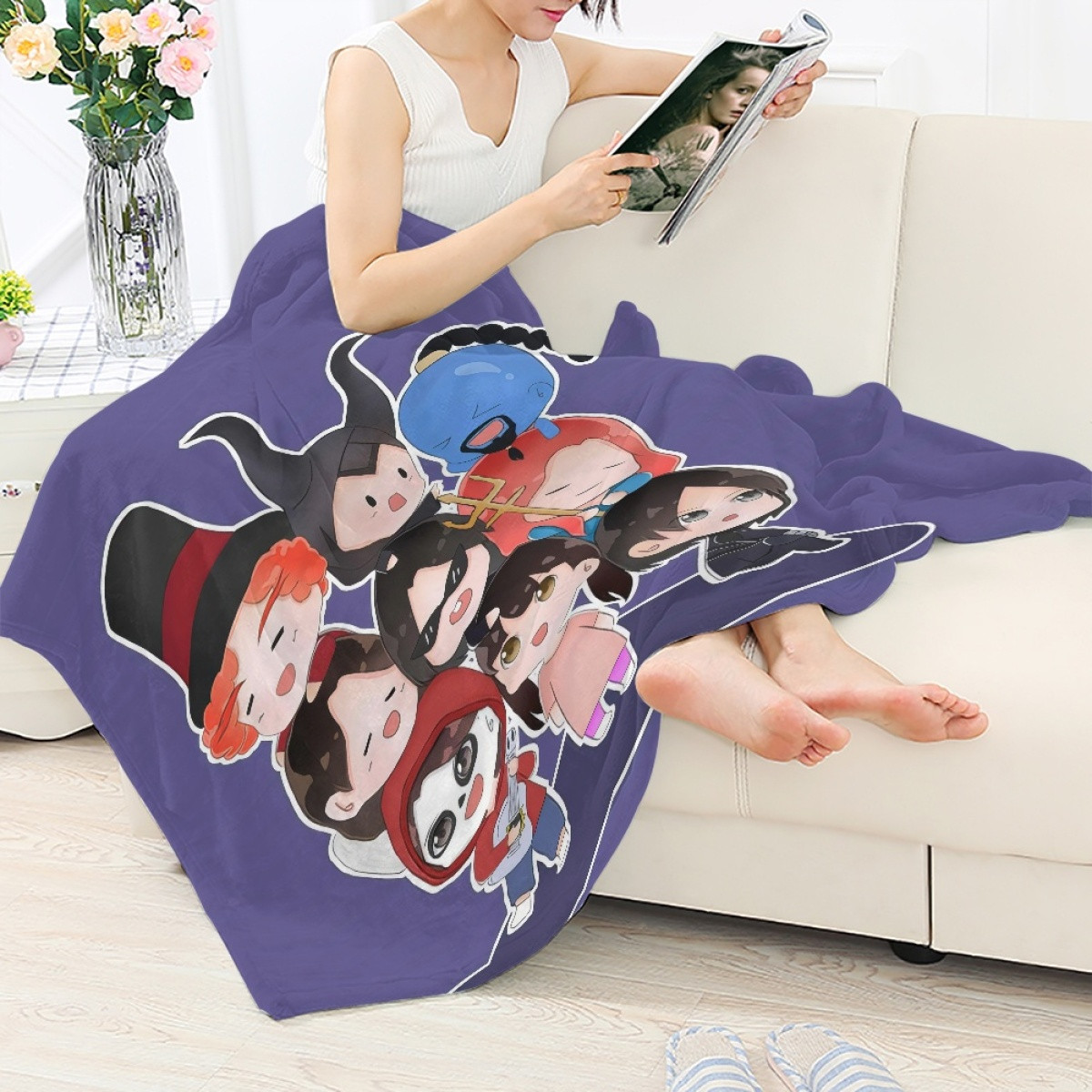 Twice Blanket Throw - Twice Member Cartoon Art On Purple Background