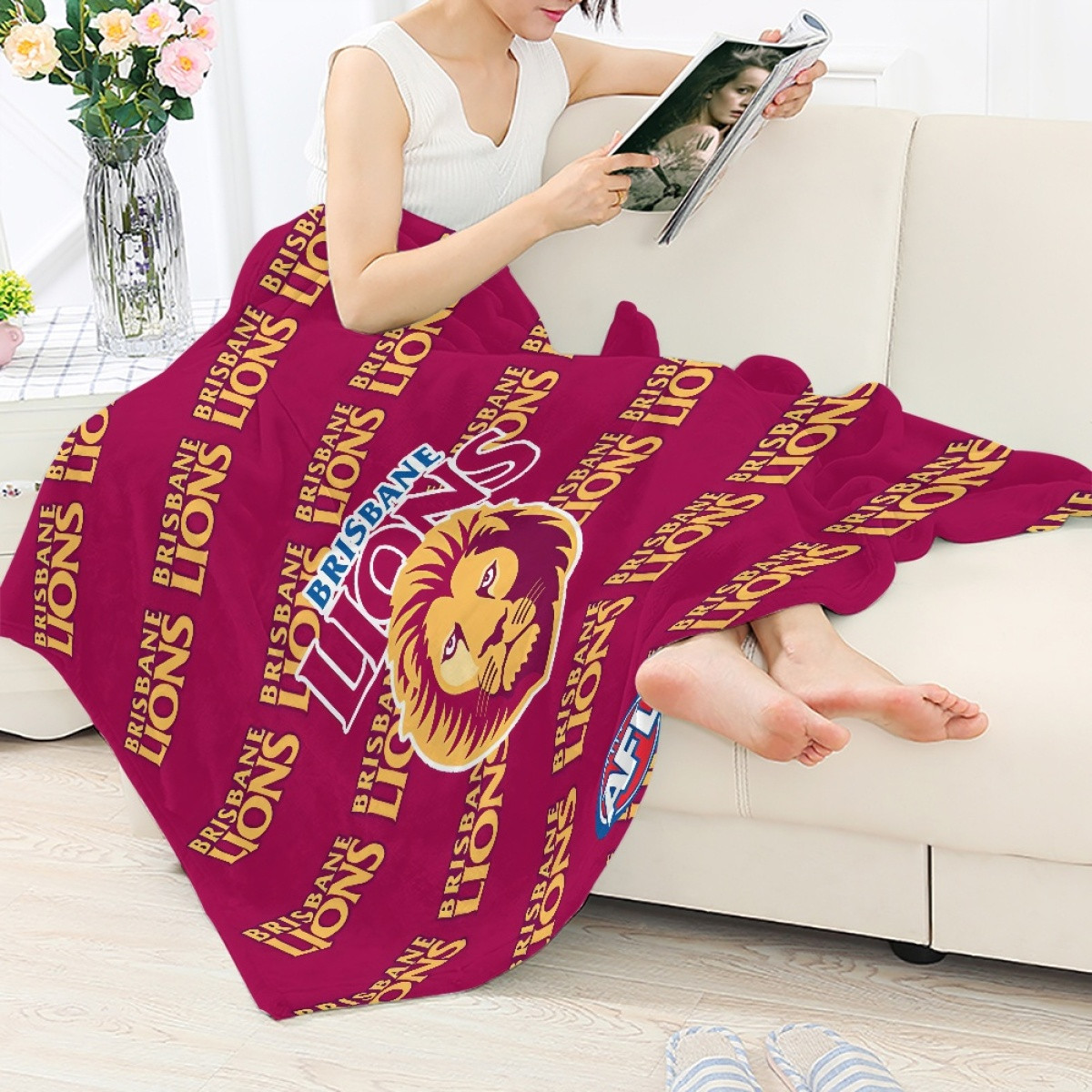Brisbane Lions Football Club Blanket Throw - Brisbane Football Club Medley Monogram Wordmark