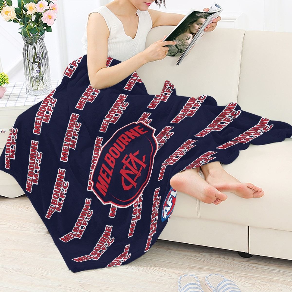 Melbourne Football Club Blanket Throw - Melbourne Football Club Medley Monogram Wordmark