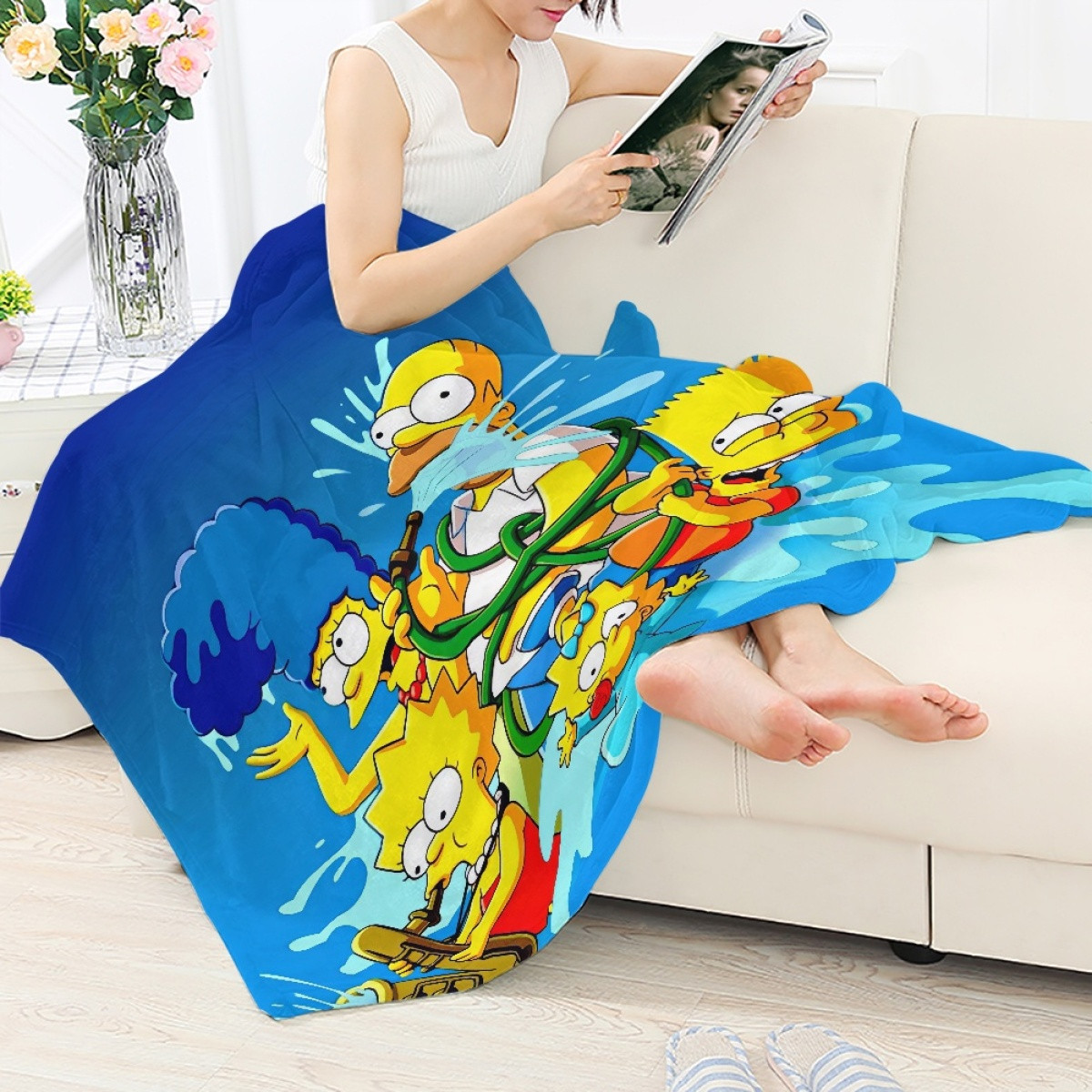 The Simpsons Blanket Throw - The Simpsons Family Showering