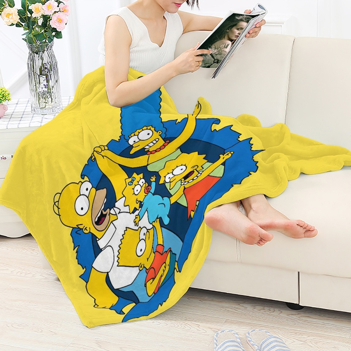 The Simpsons Blanket Throw - The Simpsons Family On Yellow Background