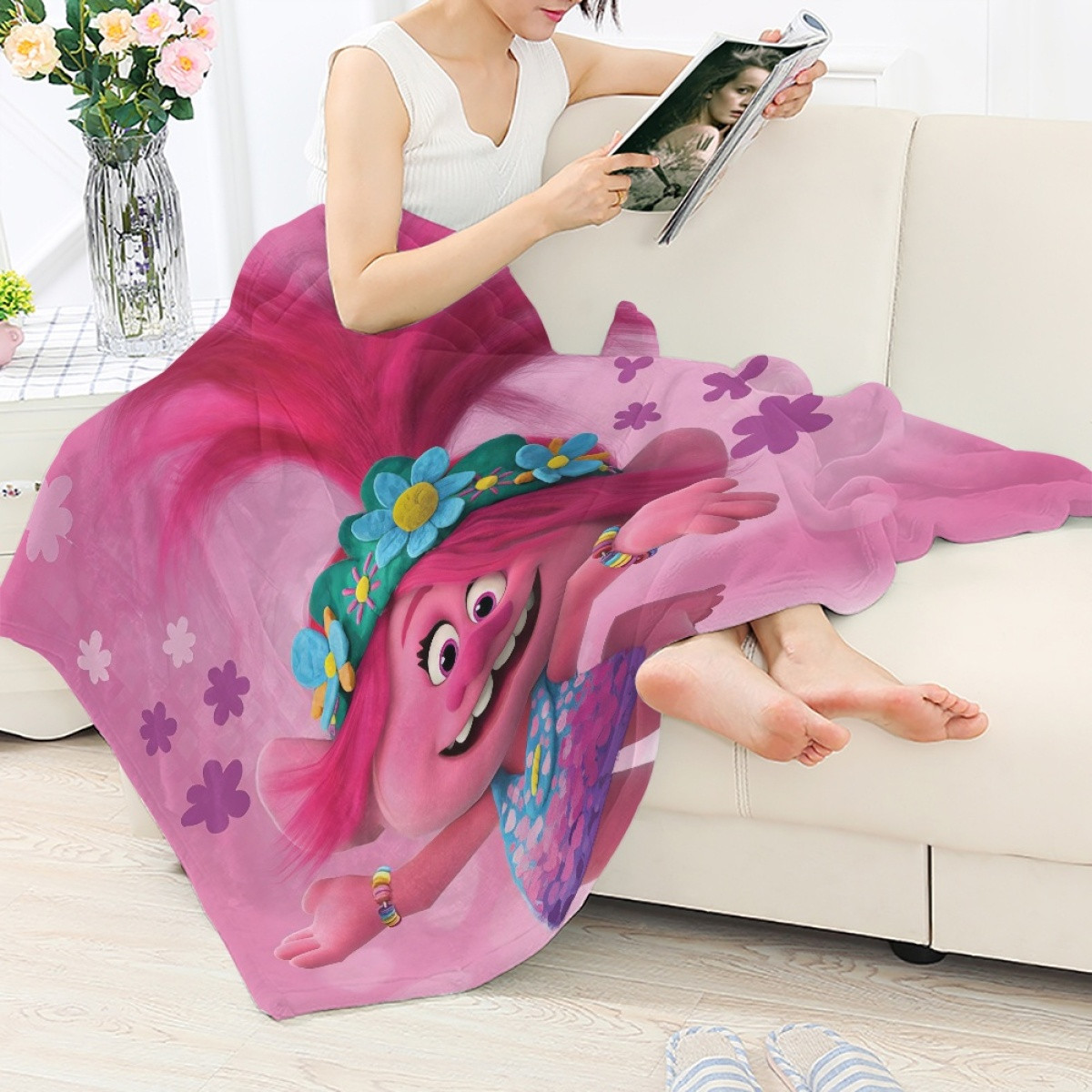 Trolls Poppy Blanket Throw - Poppy Happy Jumping