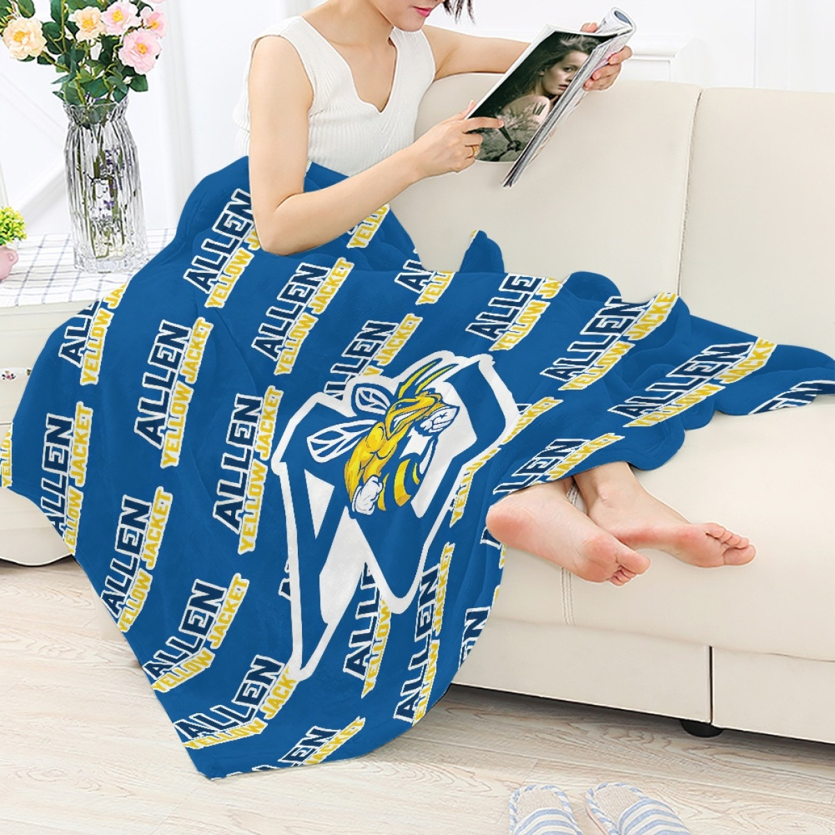 Allen University Yellow Jacket Blanket Throw - Allen University Yellow Jacket College Football Medley Monogram Wordmark
