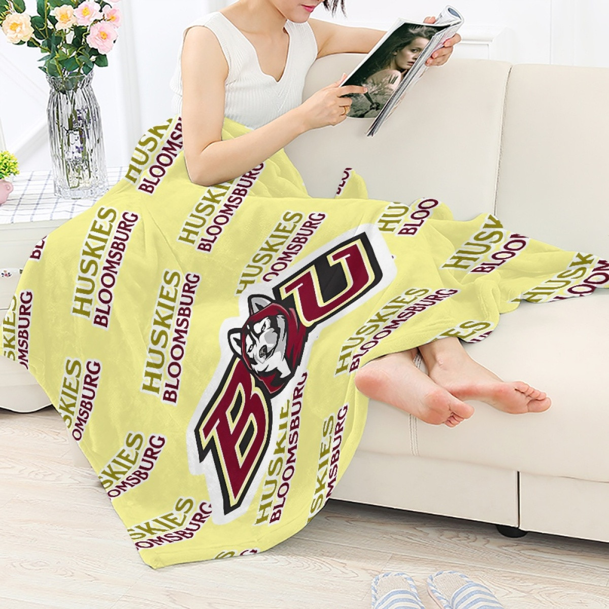 Huskies Bloomsburg University of Pennsylvania Blanket Throw - Huskies Bloomsburg University of Pennsylvania College Football Medley Monogram Wordmark