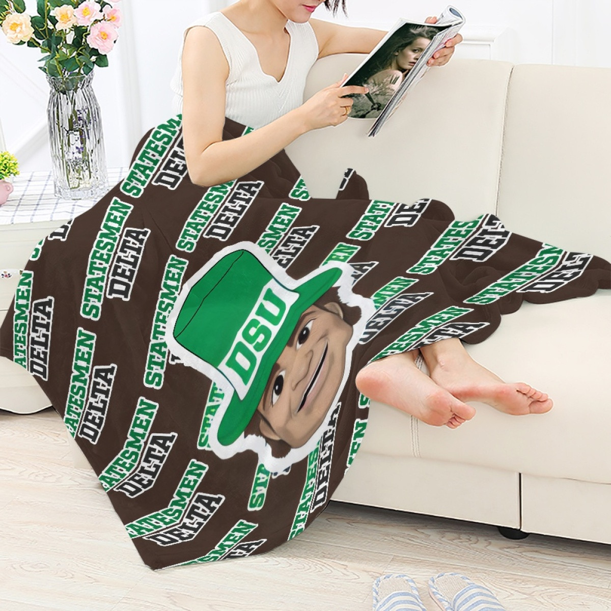 Statesmen Delta State University Blanket Throw - Statesmen Delta State University College Football Medley Monogram Wordmark