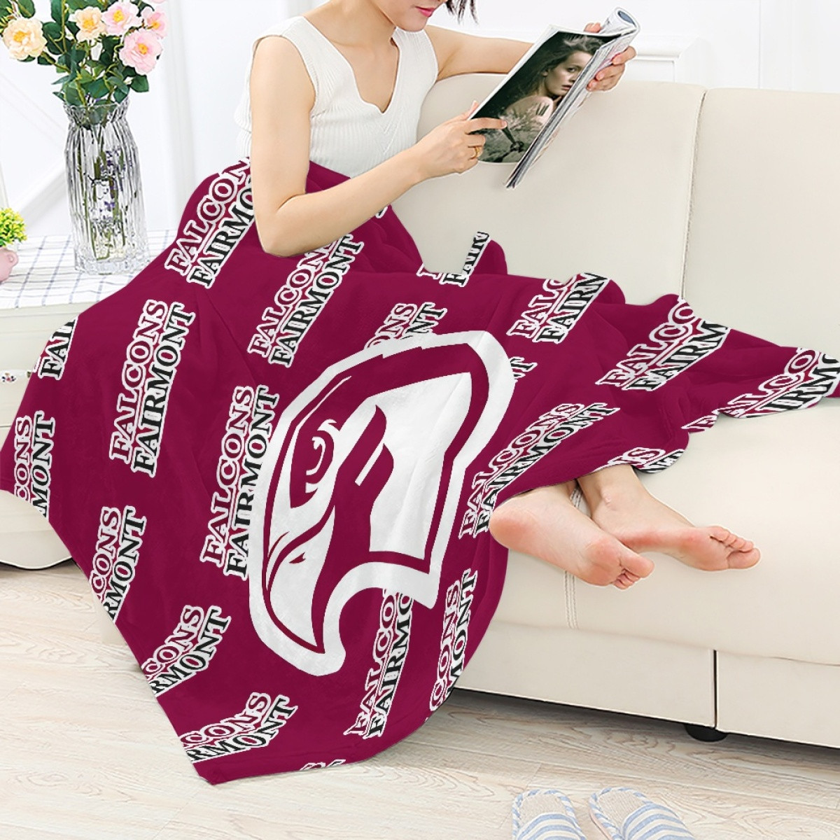 Falcons Fairmont State University Blanket Throw - Falcons Fairmont State University College Football Medley Monogram Wordmark