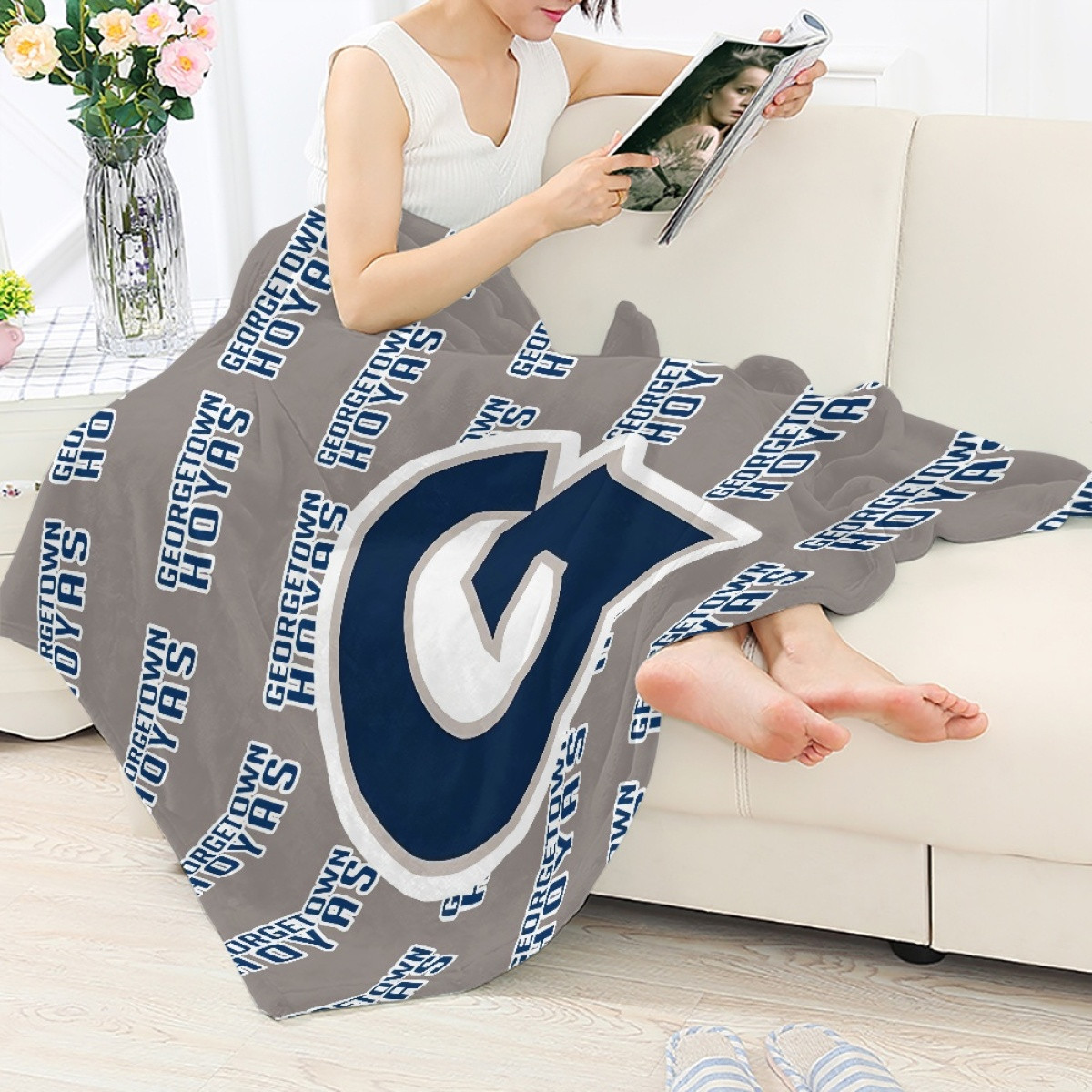 Georgetown Hoyas Blanket Throw - Georgetown University Hoyas College Football Medley Monogram Wordmark