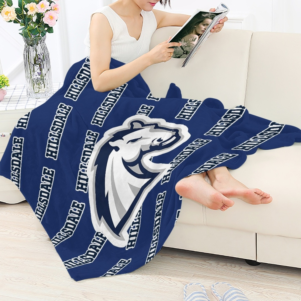Chargers Hillsdale College Blanket Throw - Chargers Hillsdale College College Football Medley Monogram Wordmark