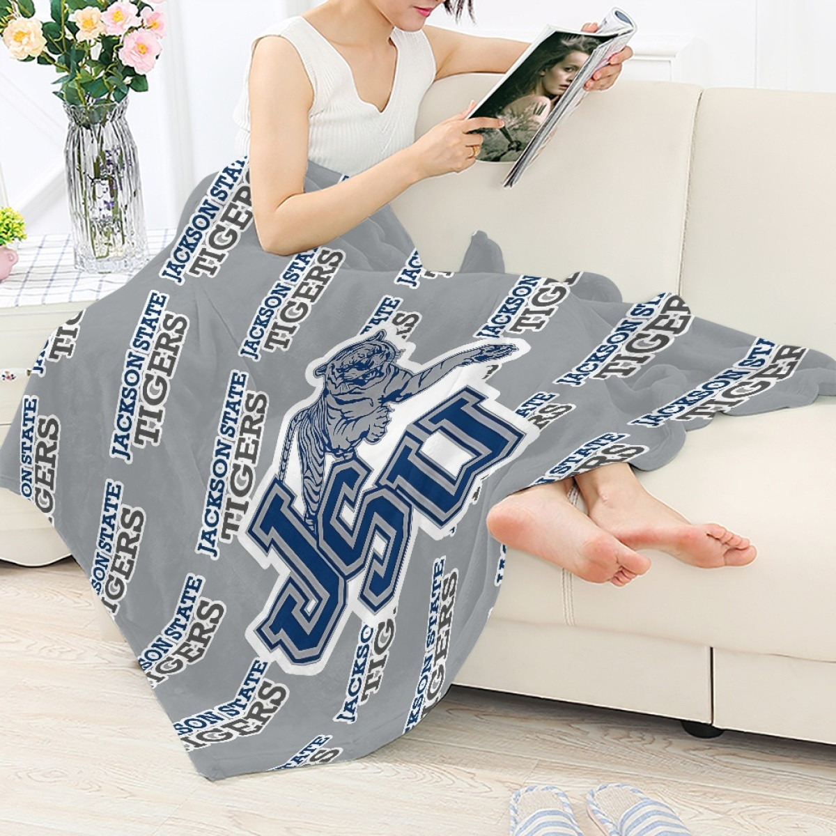 Jackson State Tigers Blanket Throw - Jackson State University Tigers College Football Medley Monogram Wordmark