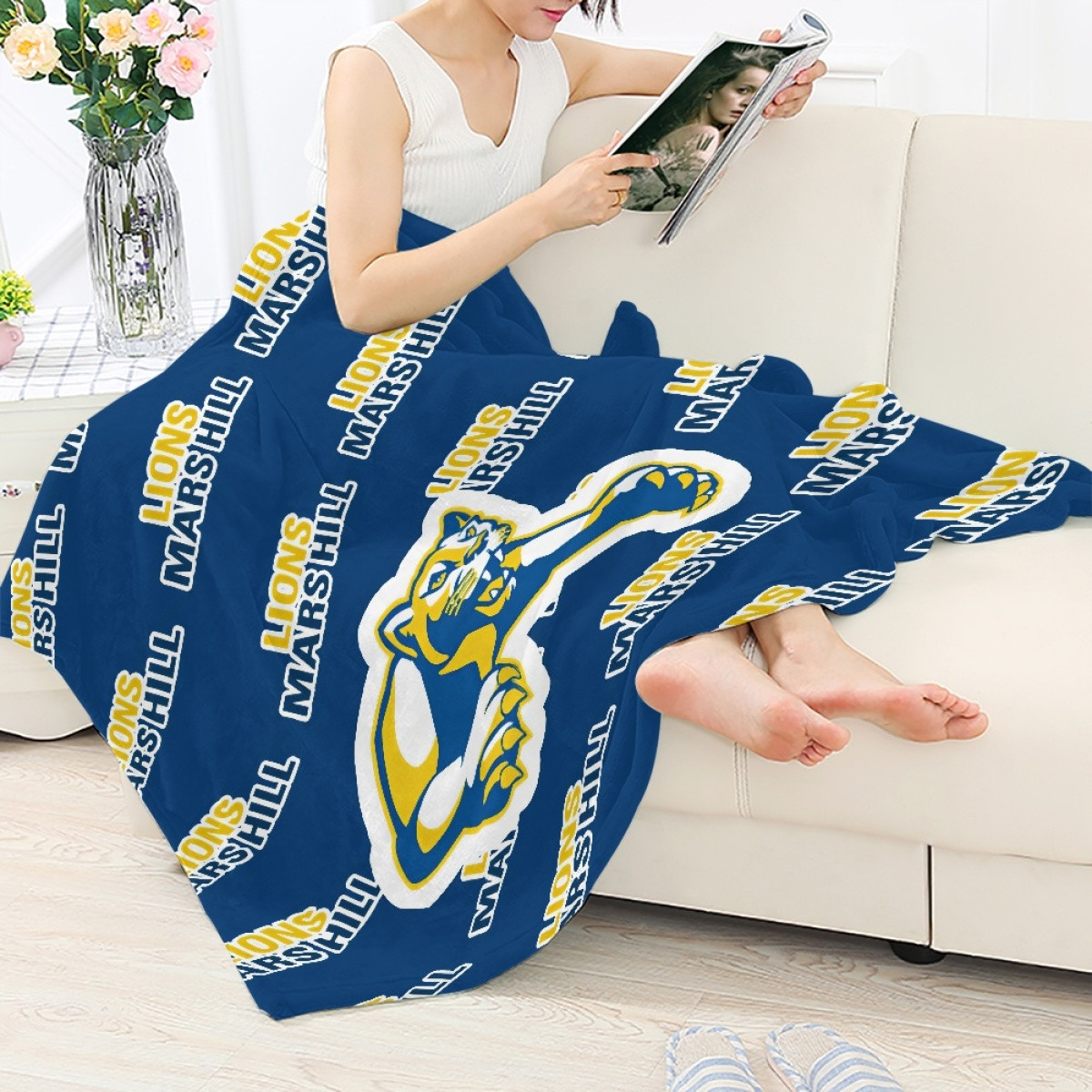 Lions Mars Hill University Blanket Throw - Lions Mars Hill University College Football Medley Monogram Wordmark