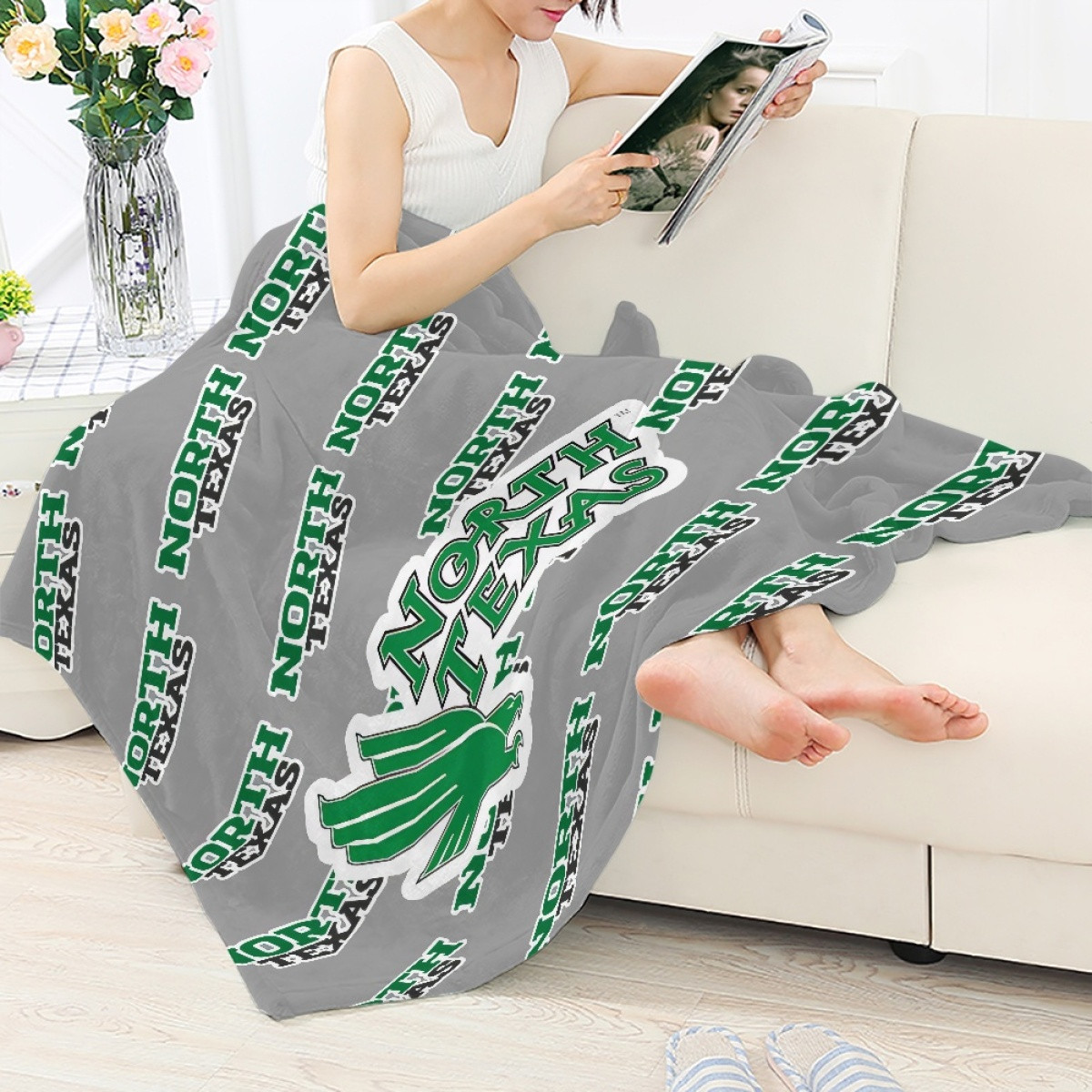 North Texas Mean Green Blanket Throw - North Texas Mean Green College Football Medley Monogram Wordmark