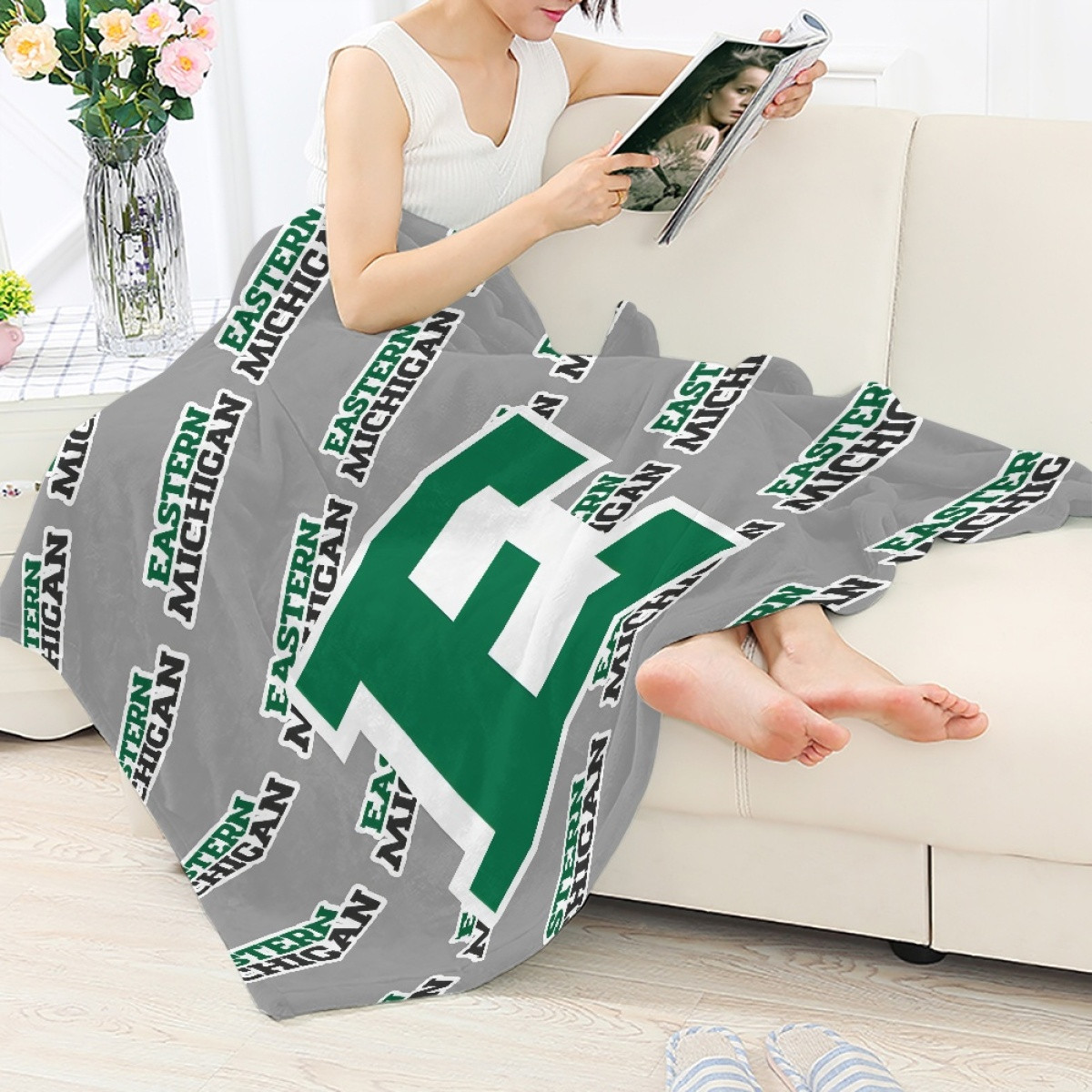 Eastern Michigan Eagles Blanket Throw - Eastern Michigan Eagles College Football Medley Monogram Wordmark