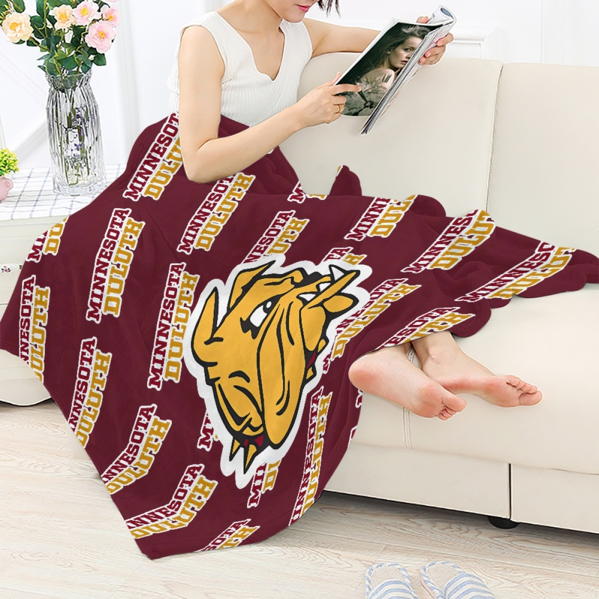 Bulldogs University of Minnesota Duluth Blanket Throw - Bulldogs University of Minnesota Duluth College Football Medley Monogram Wordmark