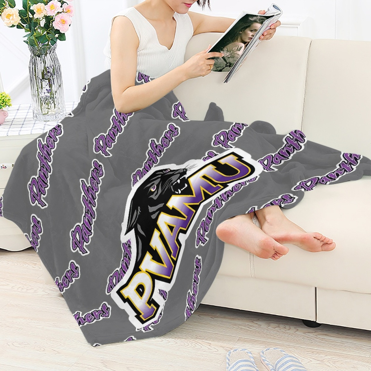 Prairie View A&M Panthers Blanket Throw - Prairie View A&M University Panthers College Football Medley Monogram Wordmark
