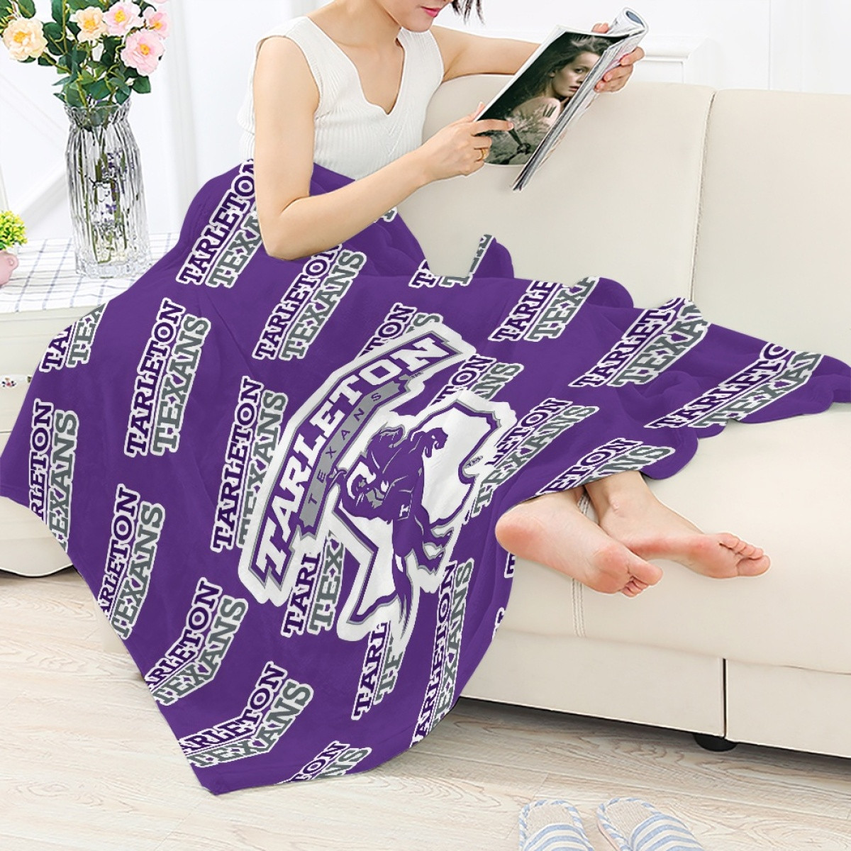 Tarleton Texans Blanket Throw - Tarleton State University Texans College Football Medley Monogram Wordmark