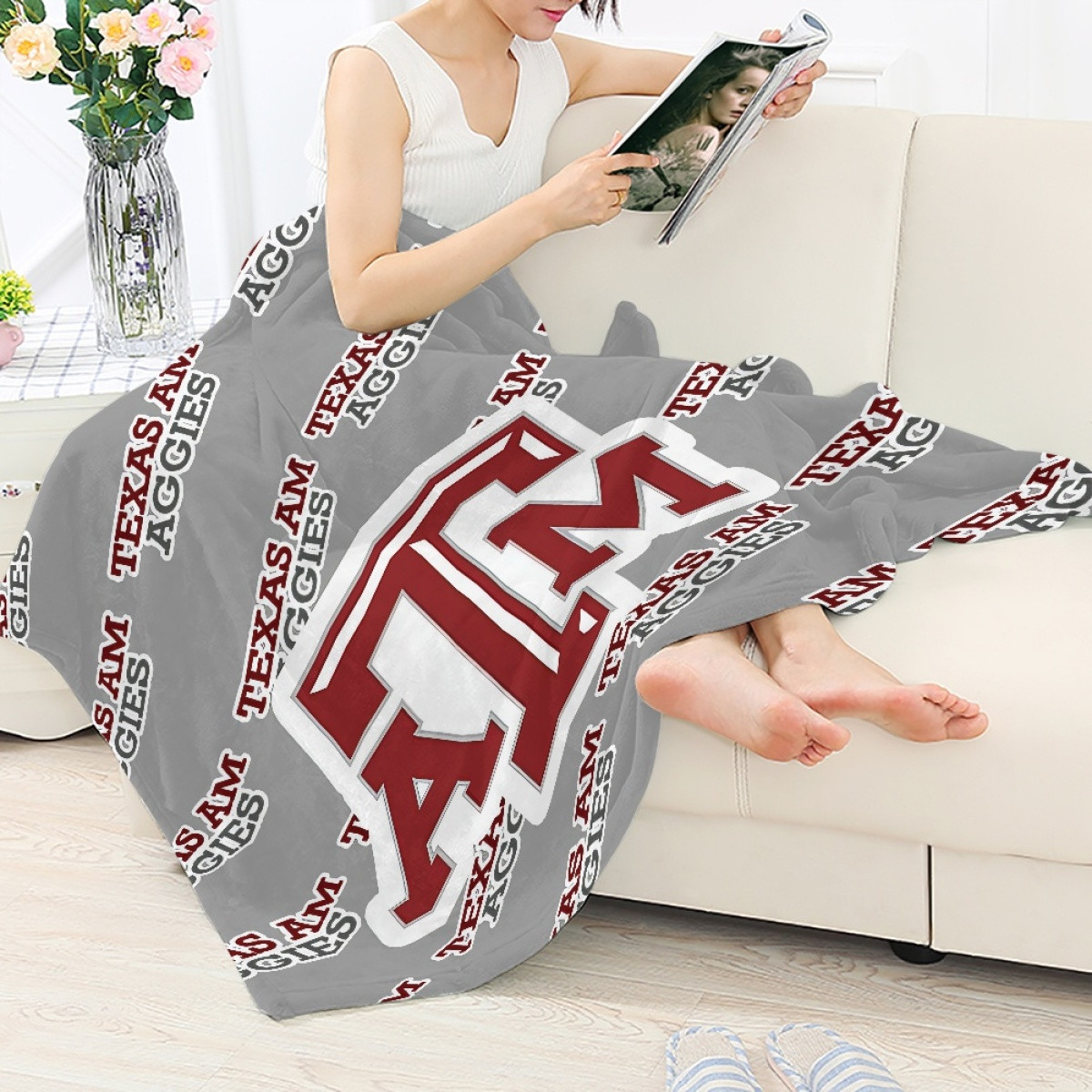 Texas A&M Aggies Blanket Throw - Texas A&M Aggies College Football Medley Monogram Wordmark