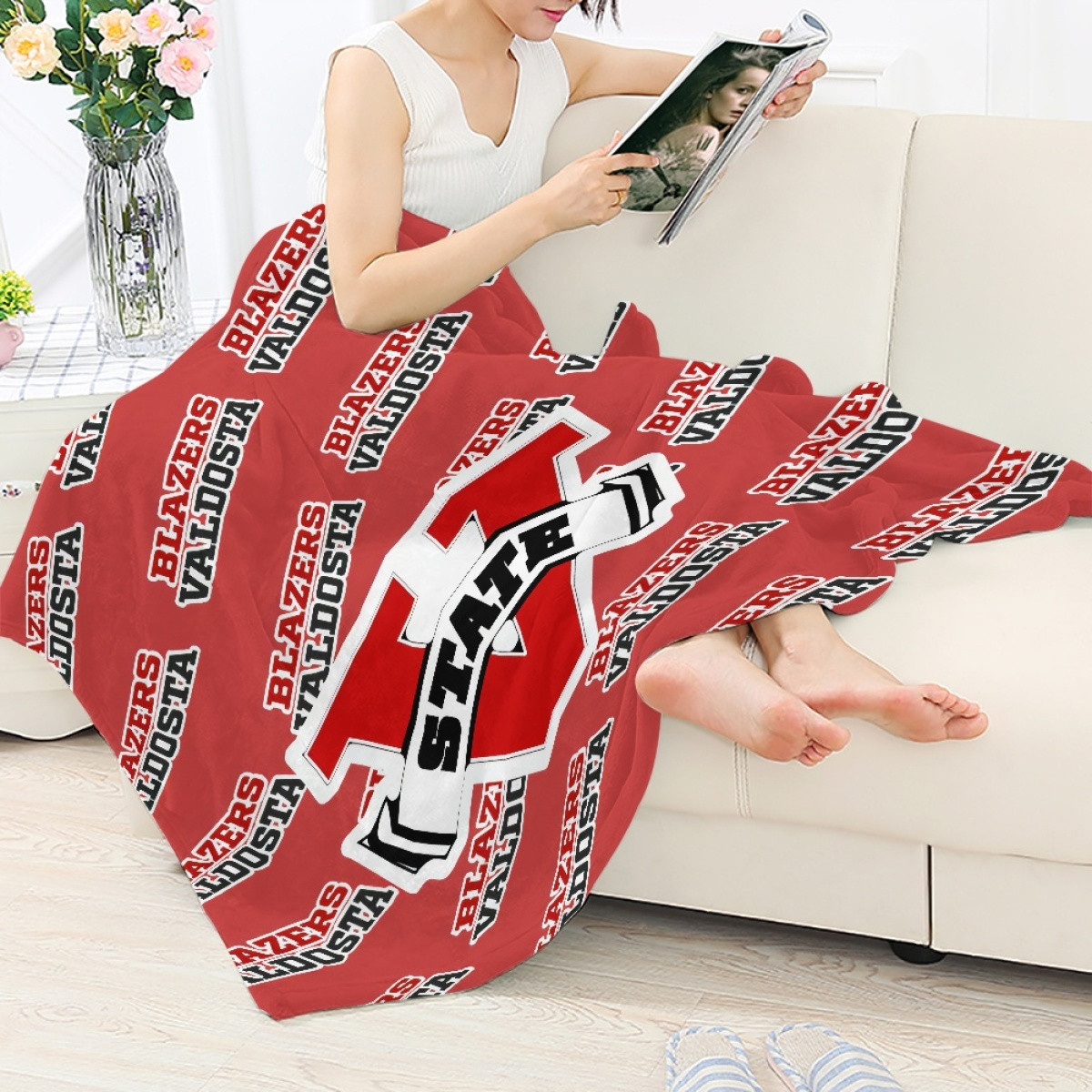 Blazers Valdosta State University Blanket Throw - Blazers Valdosta State University College Football Medley Monogram Wordmark