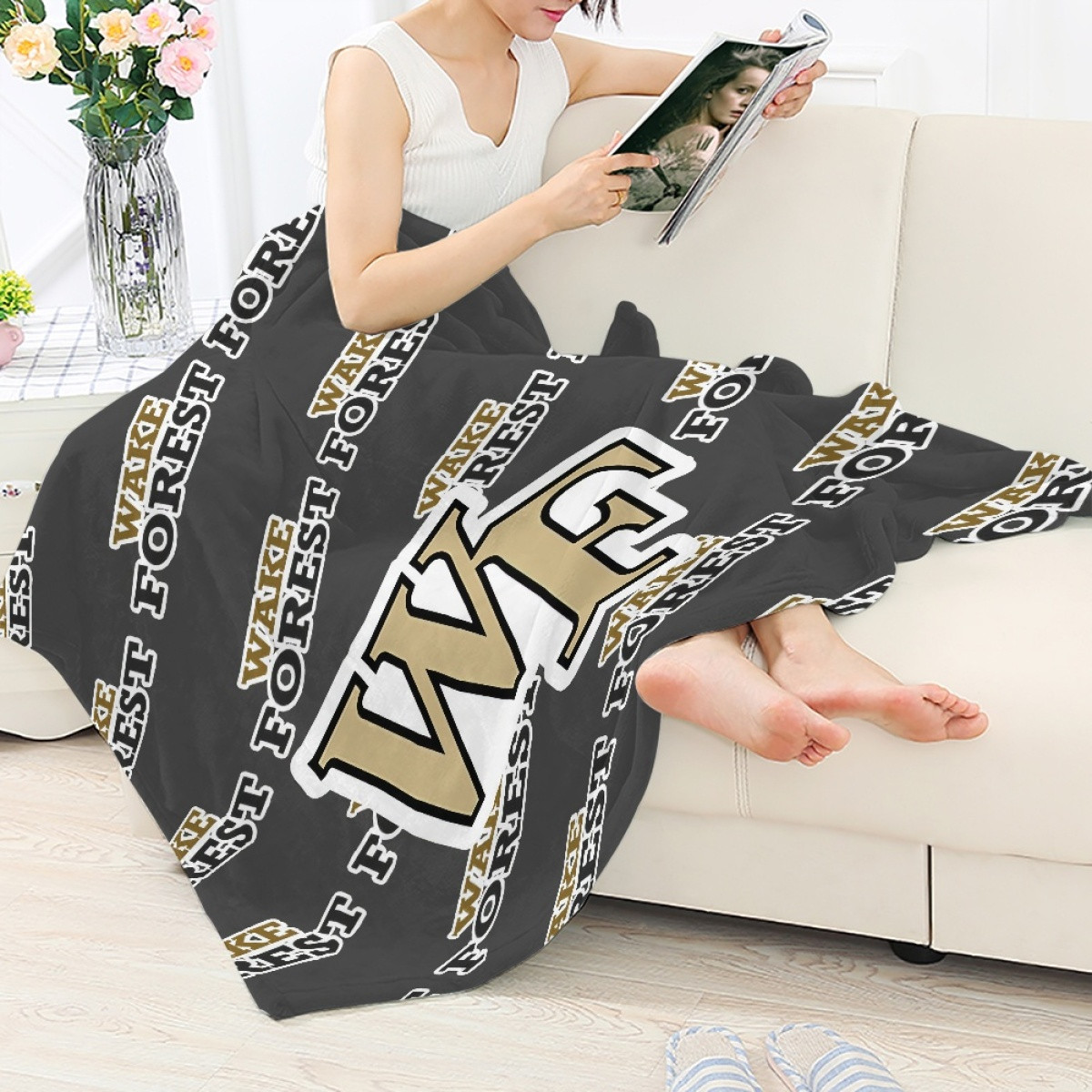 Wake Forest Demon Deacons Blanket Throw - Wake Forest Demon Deacons College Football Medley Monogram Wordmark