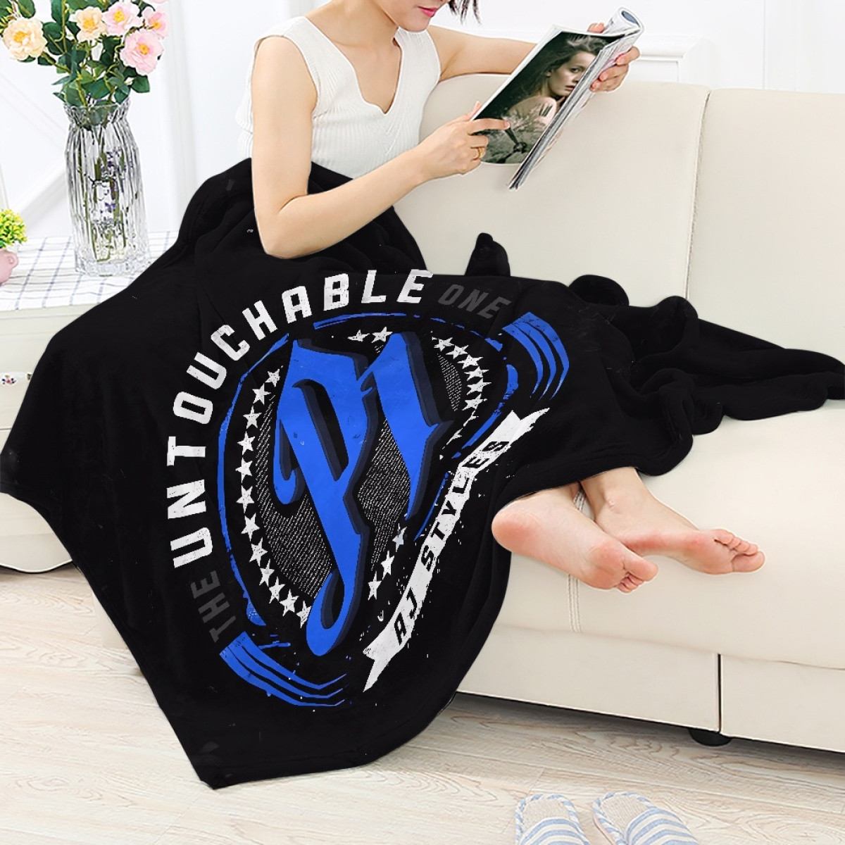 WWE AJ Styles Blanket Throw - AJ Styles Untouchable Logo