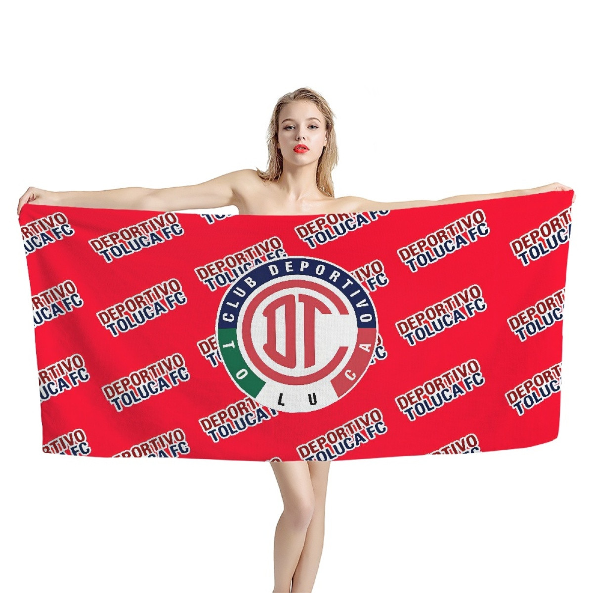 Deportivo Toluca FC Bath Beach Towel - Toluca Football Club Medley Monogram Wordmark