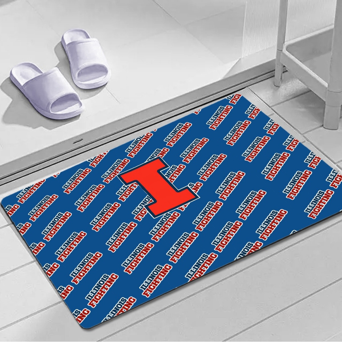 Illinois Fighting Illini Door Mat Floor Mat Bath Mat - Illinois Fighting Illini College Football Medley Monogram Wordmark