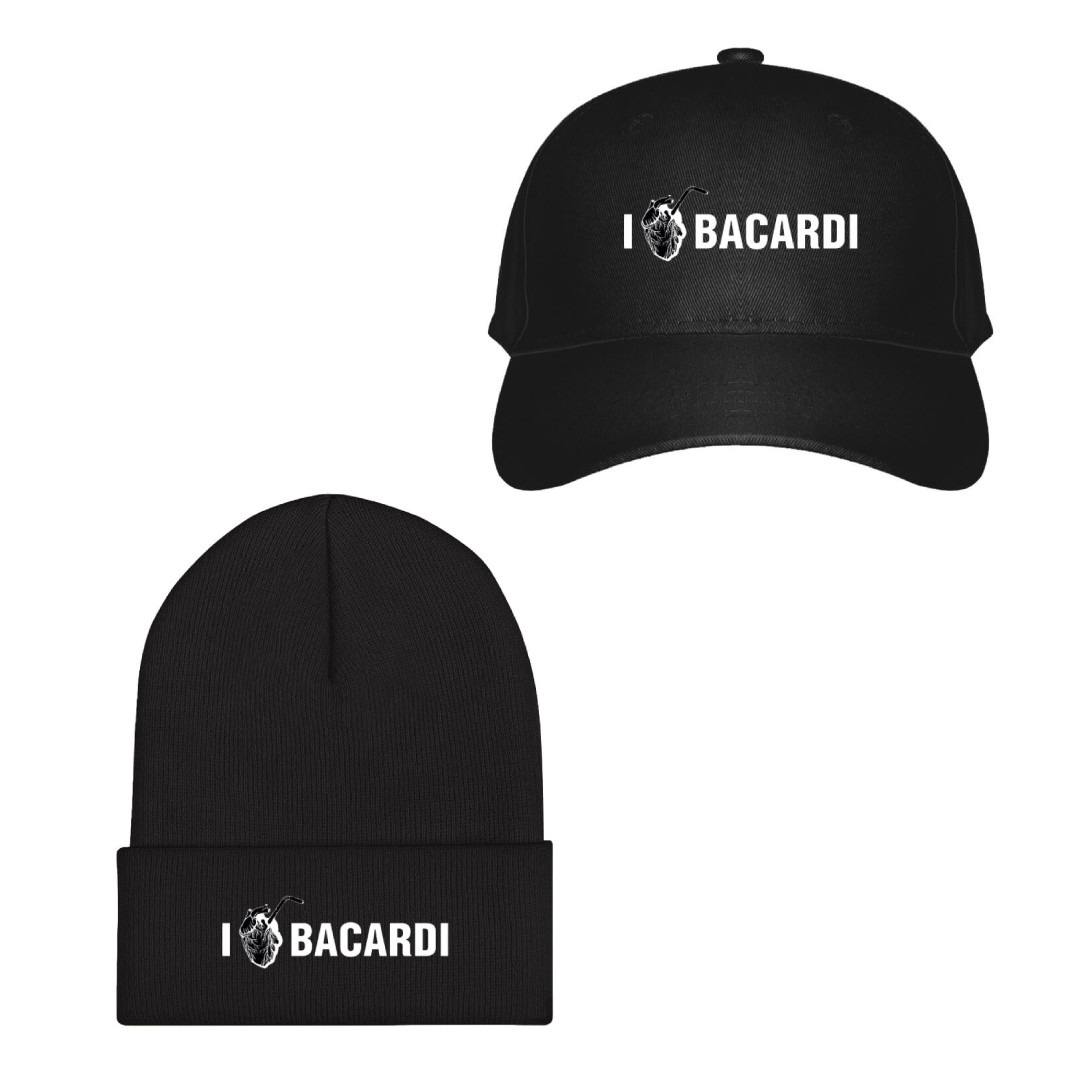 Bacardi Baseball Cap Beanie Hat - Bacardi I Love Bacardi On Black Background