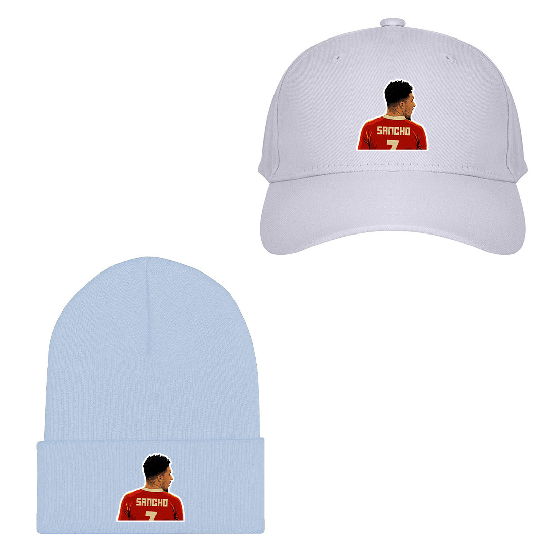 Jadon Sancho Baseball Cap Beanie - Jadon Sancho Manchester United Back Illustration Sticker Art