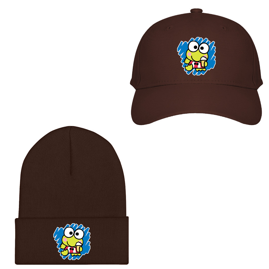 Sanrio Keroppi Baseball Cap Beanie Hat - Keroppi Holding Popcorn Sticker