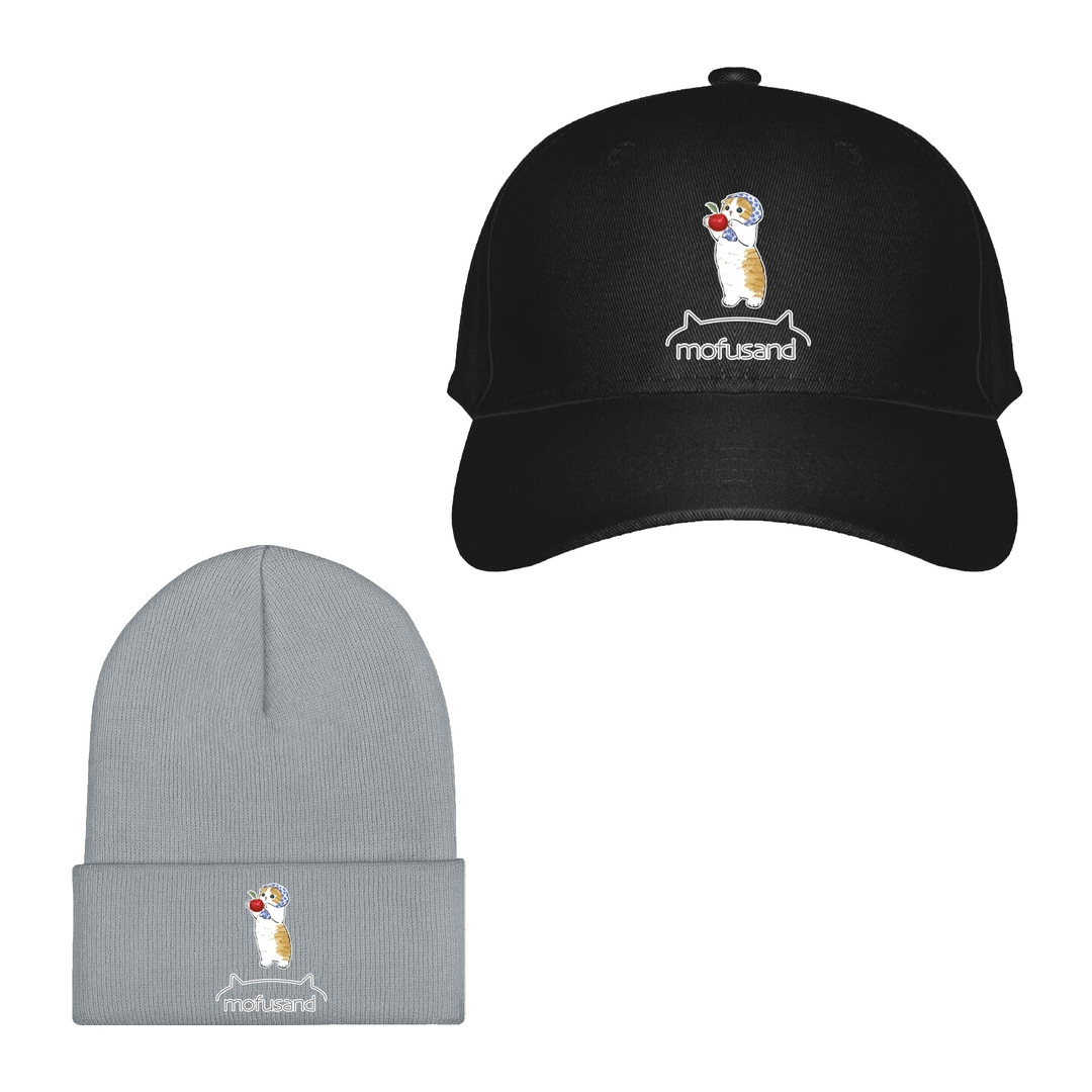 Mofusand Baseball Cap Beanie Hat - Mofusand Holding Apple