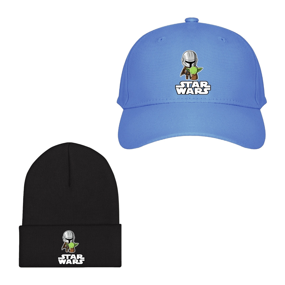 Star Wars Baseball Cap Beanie Hat - Star Wars Mandalorian And Grogu Chibi Art