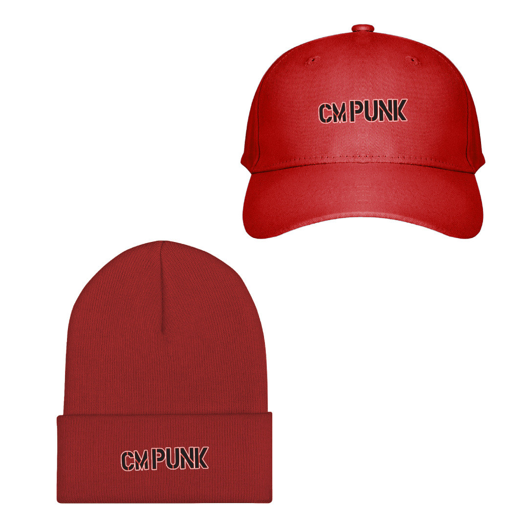 WWE CM Punk Baseball Cap Beanie Hat - CM Punk Wordmark Logo Sticker Art
