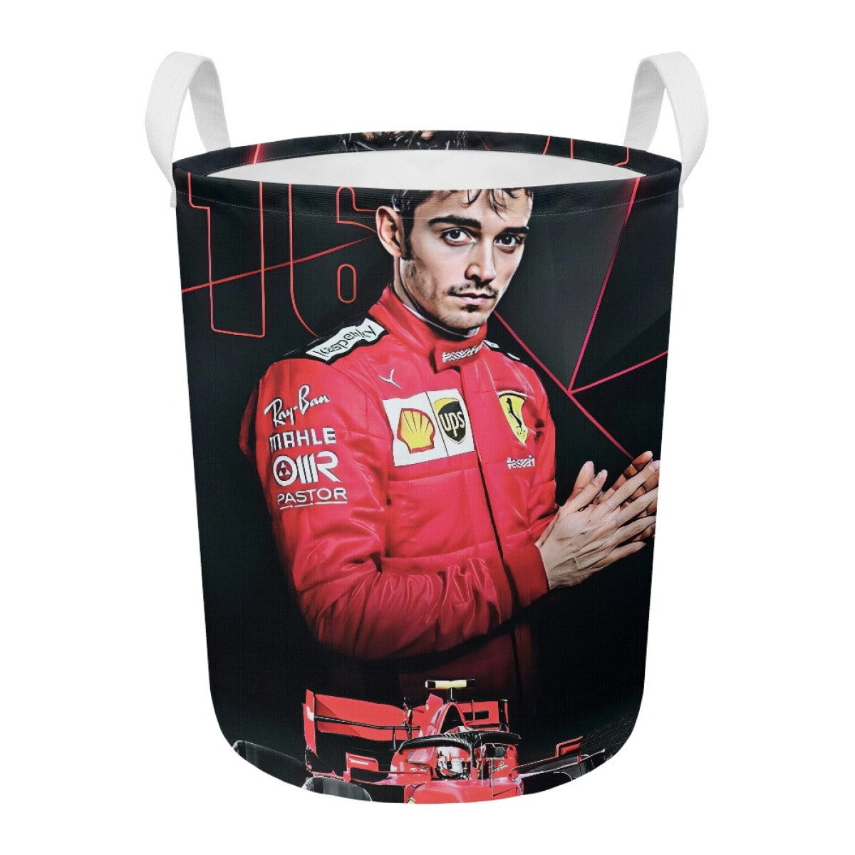 F1 Formula One Charles Leclerc Clothes Hamper Laundry Basket - Charles Leclerc 16 Portrait On Black Background