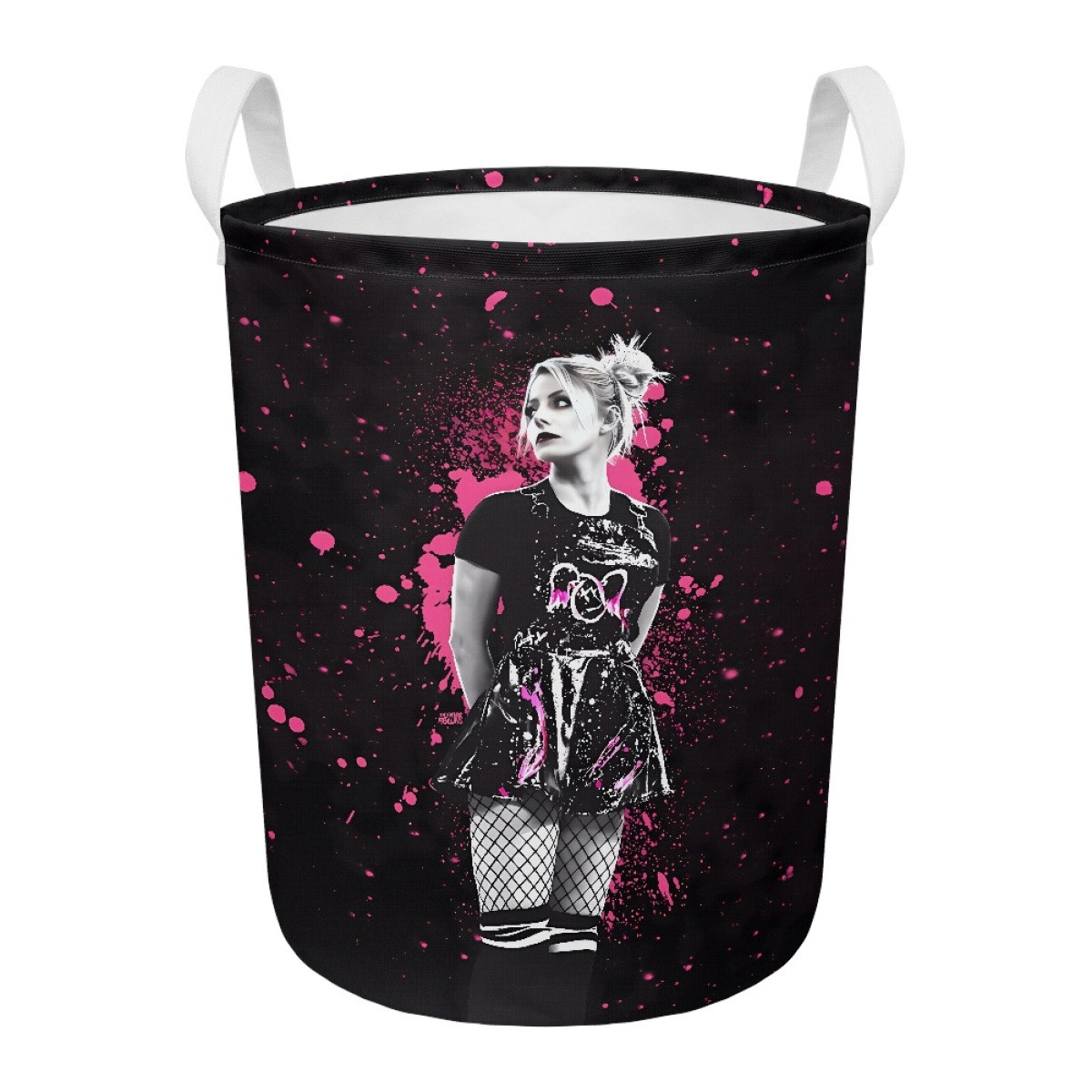 WWE Alexa Bliss Clothes Hamper Laundry Basket - Alexa Bliss Grayscale Pink Splash