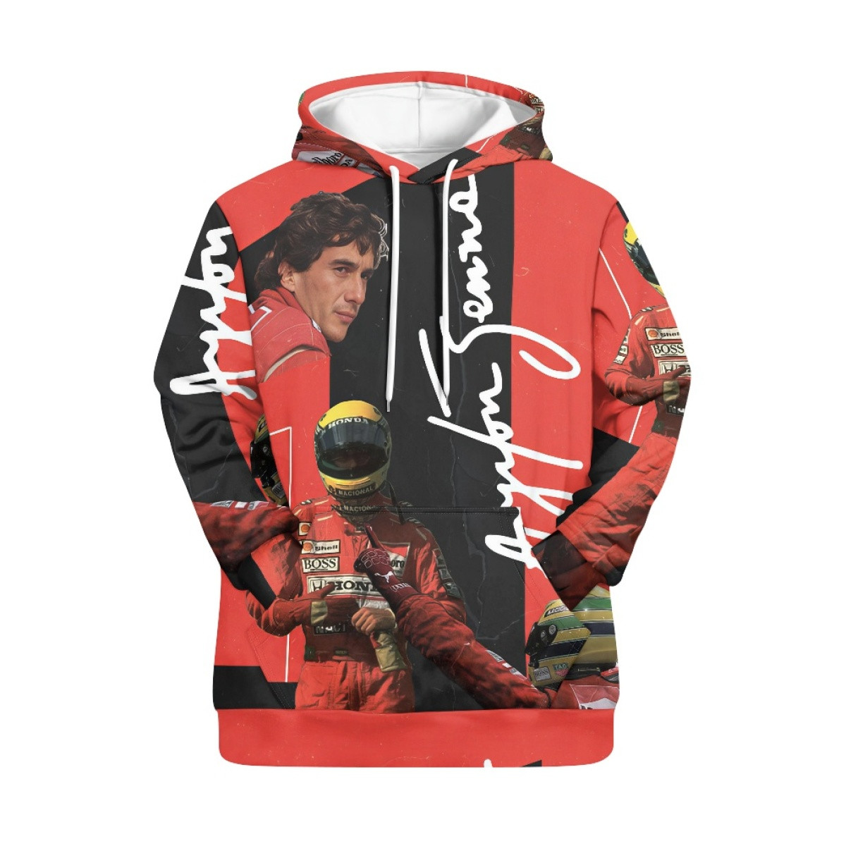 F1 Formula One Ayrton Senna Hoodie Pullover - Ayrton Senna Poster Red Background