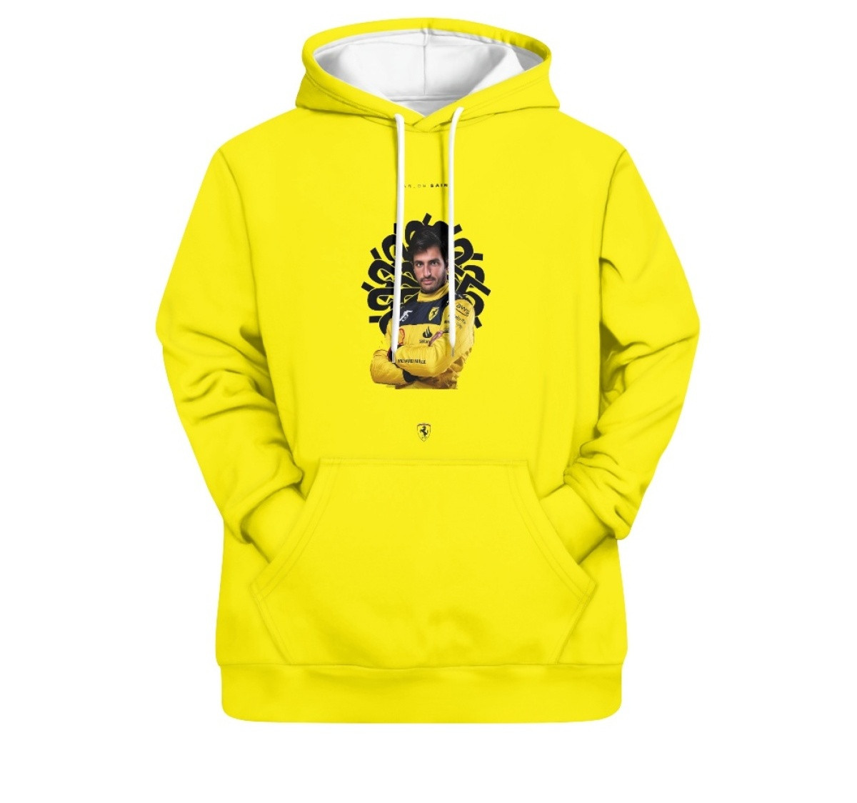 F1 Formula One Carlos Sainz Hoodie Pullover - Carlos Sainz Portrait On Yellow Background