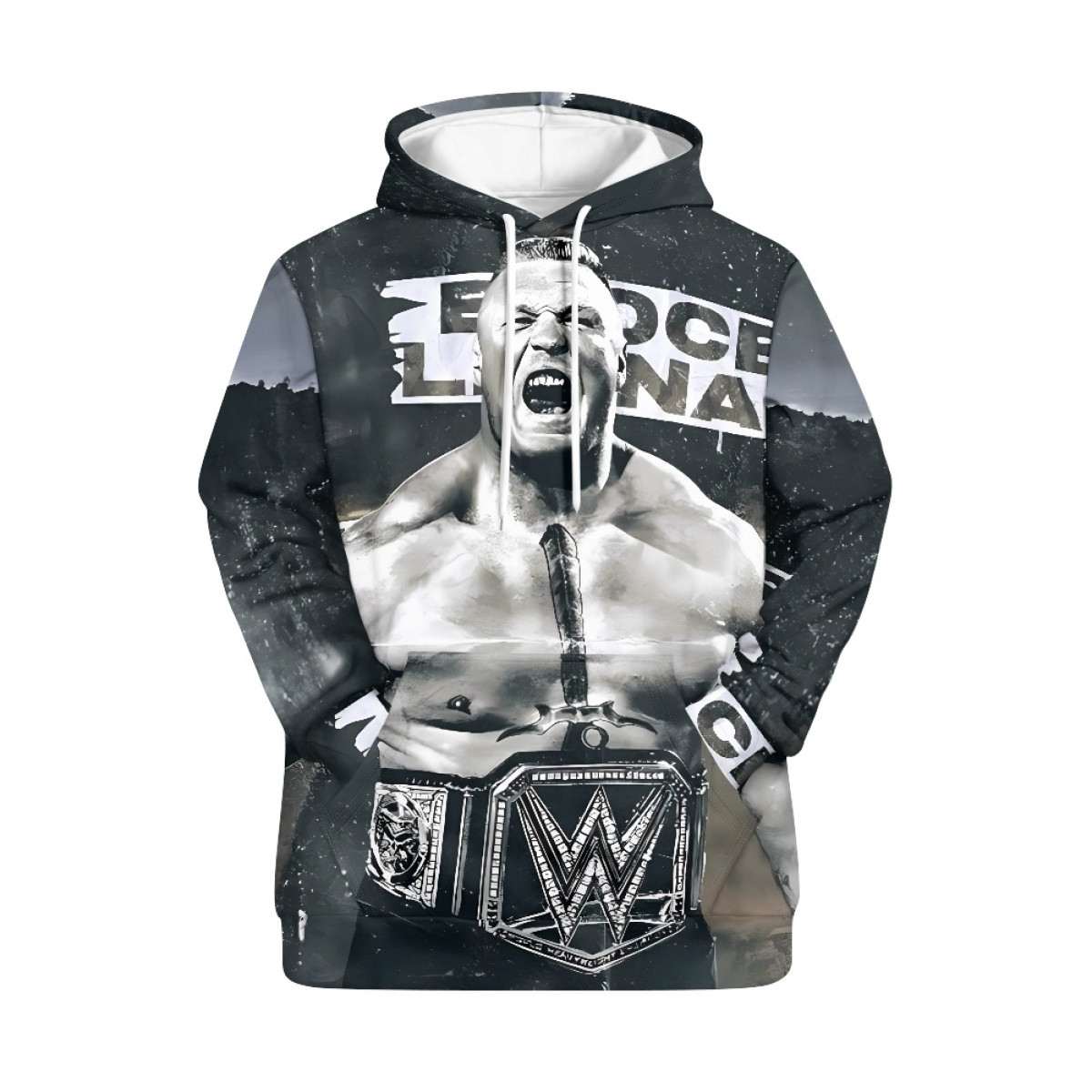 WWE Brock Lesnar Hoodie Pullover - Brock Lesnar Grayscale Championship Belt