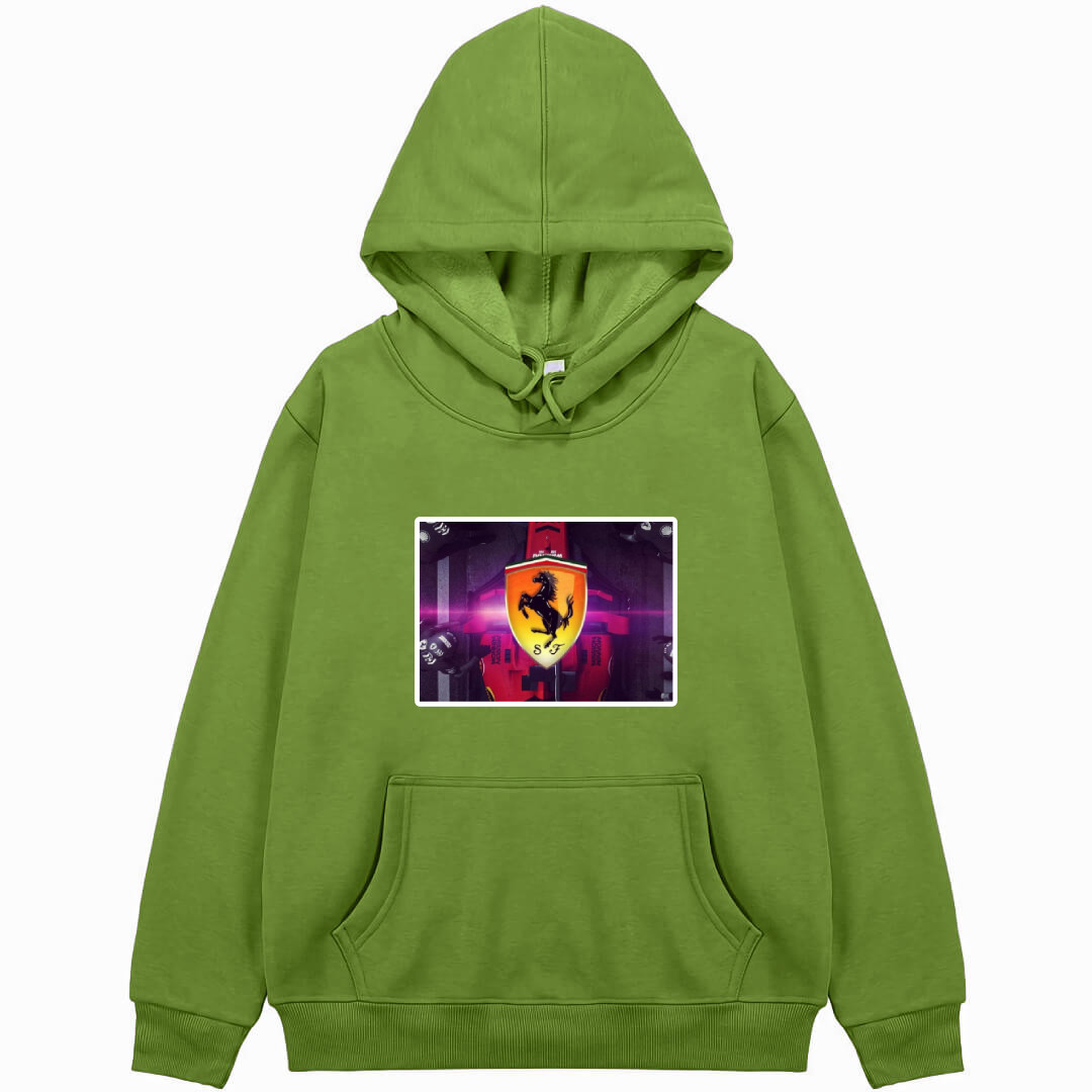 Ferrari Hoodie Hooded Sweatshirt Sweater Jacket - Ferrari Logo Charles Leclerc Overhead Pit Stop Poster