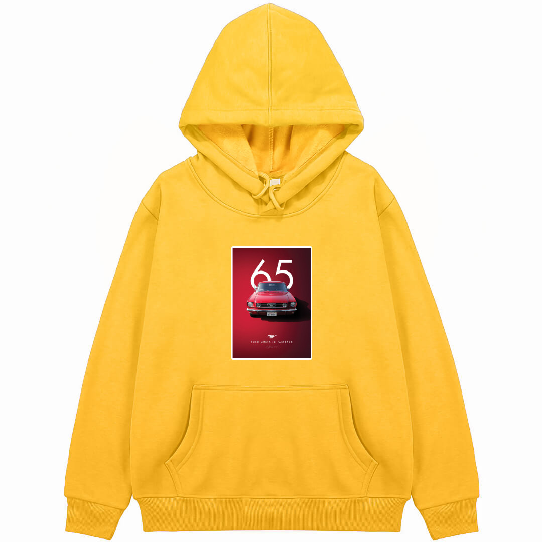 Ford Hoodie Hooded Sweatshirt Sweater Jacket - Ford Mustang 1965 Red Fastback Art Poster