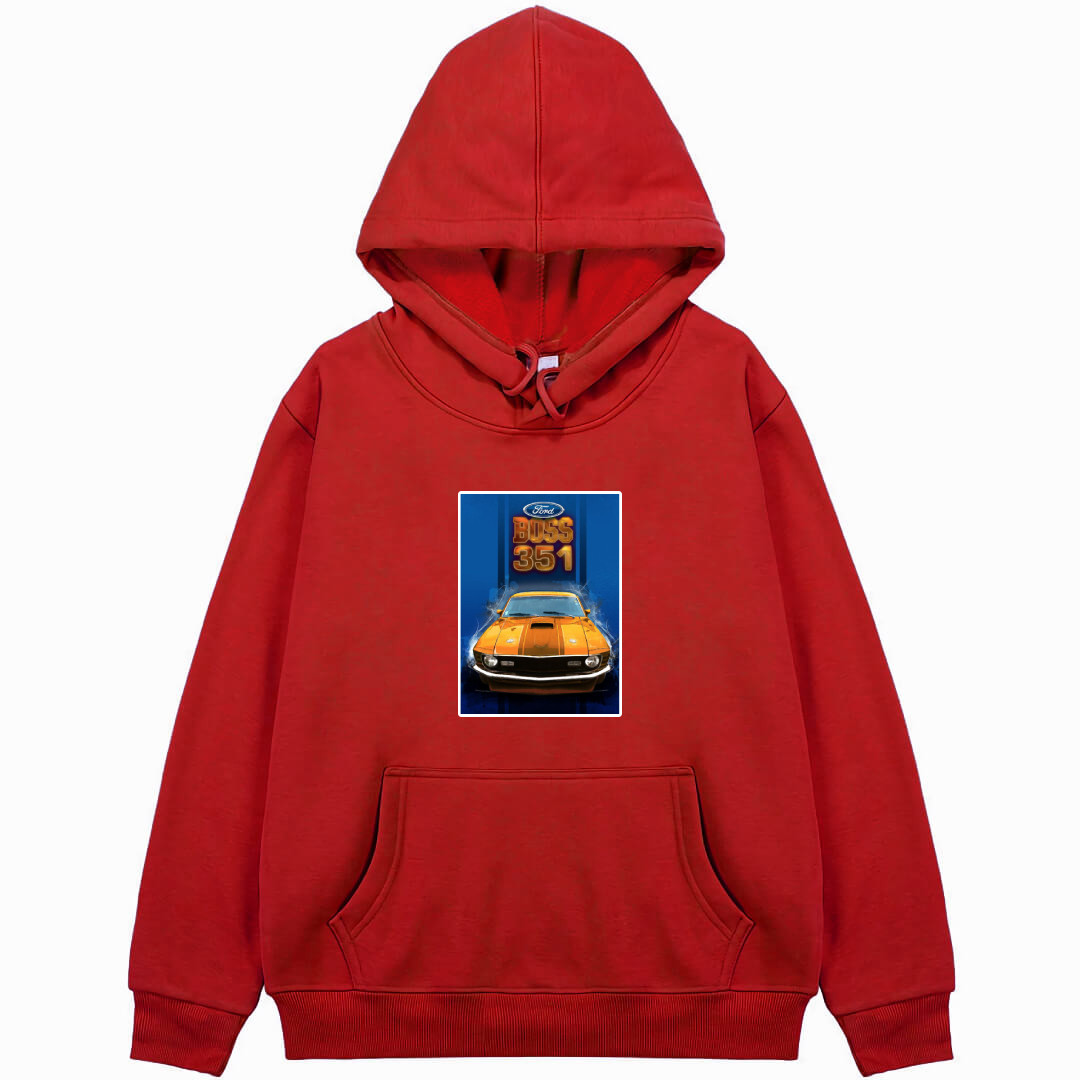 Ford Hoodie Hooded Sweatshirt Sweater Jacket - Ford Mustang Boss 351 Art On Blue Background