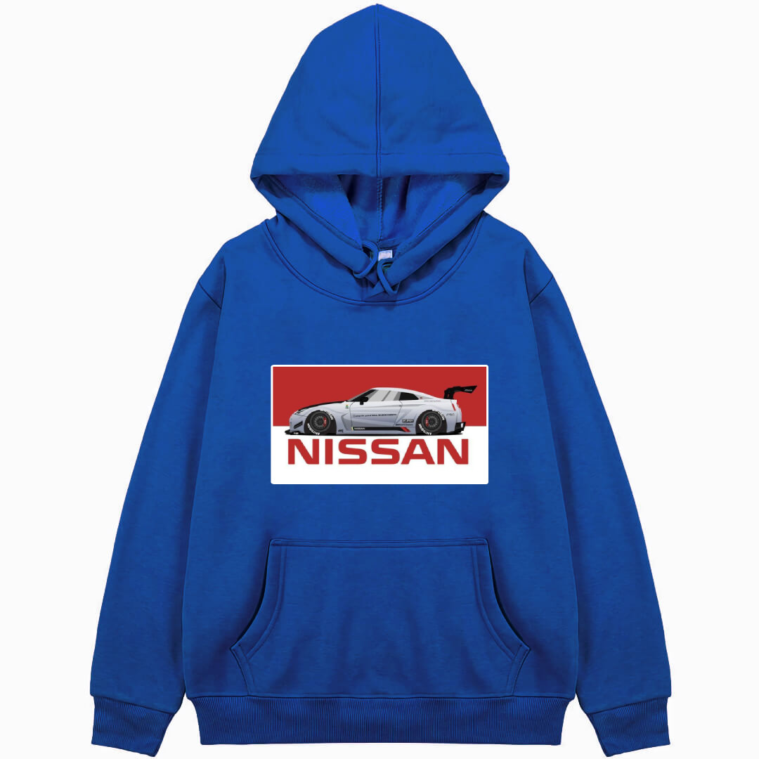 Nissan Hoodie Hooded Sweatshirt Sweater Jacket - Nissan GTR R35 Illustration On Red White Background