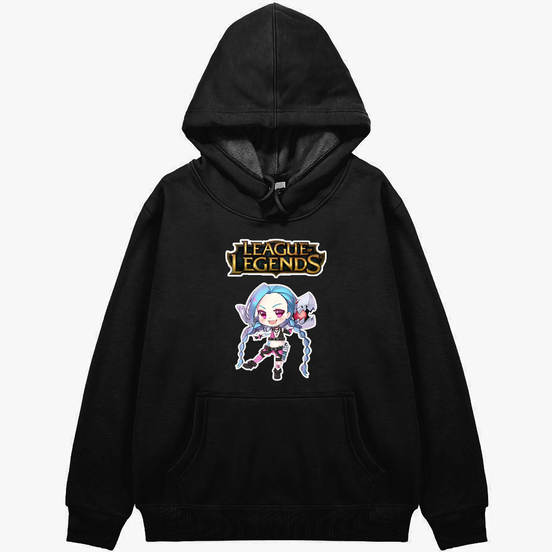 League of Legends Jhin Hoodie Hooded Sweatshirt Sweater Jacket - Jinx Clip Stock Chibi Art