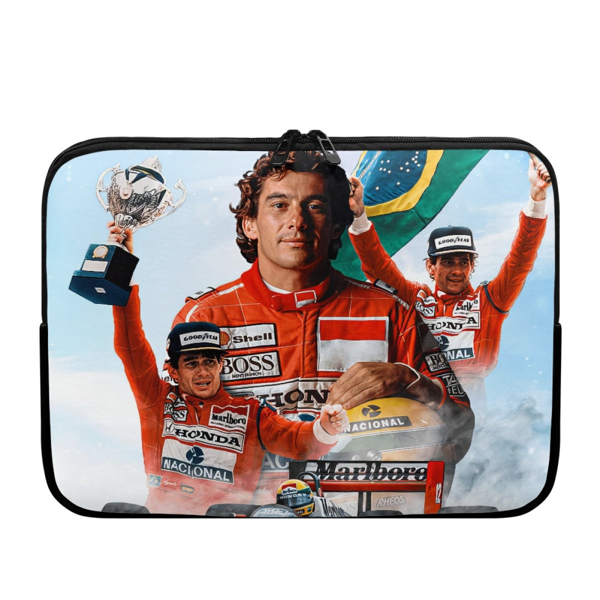 F1 Formula One Ayrton Senna Laptop Sleeve Carrying Case For 10 12 13 15 17 Inch Notebooks - Ayrton Senna Celebration With Champions Trophy